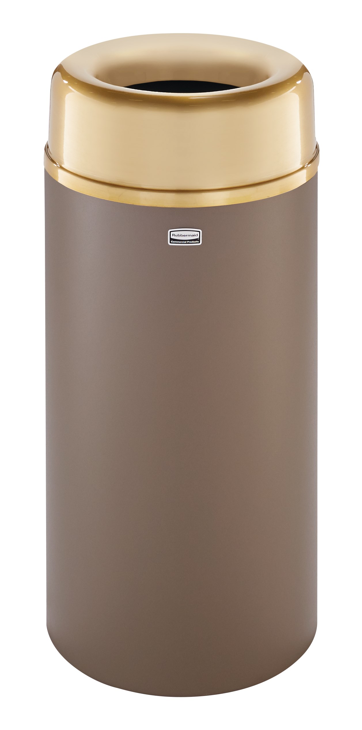 The Crowne Collection 12 Gallon FGAOT15 Decorative Indoor Waste Container has an attractive contemporary design with a curved open top that prevents objects from being placed on top of the can, keeping a neater overall appearance.