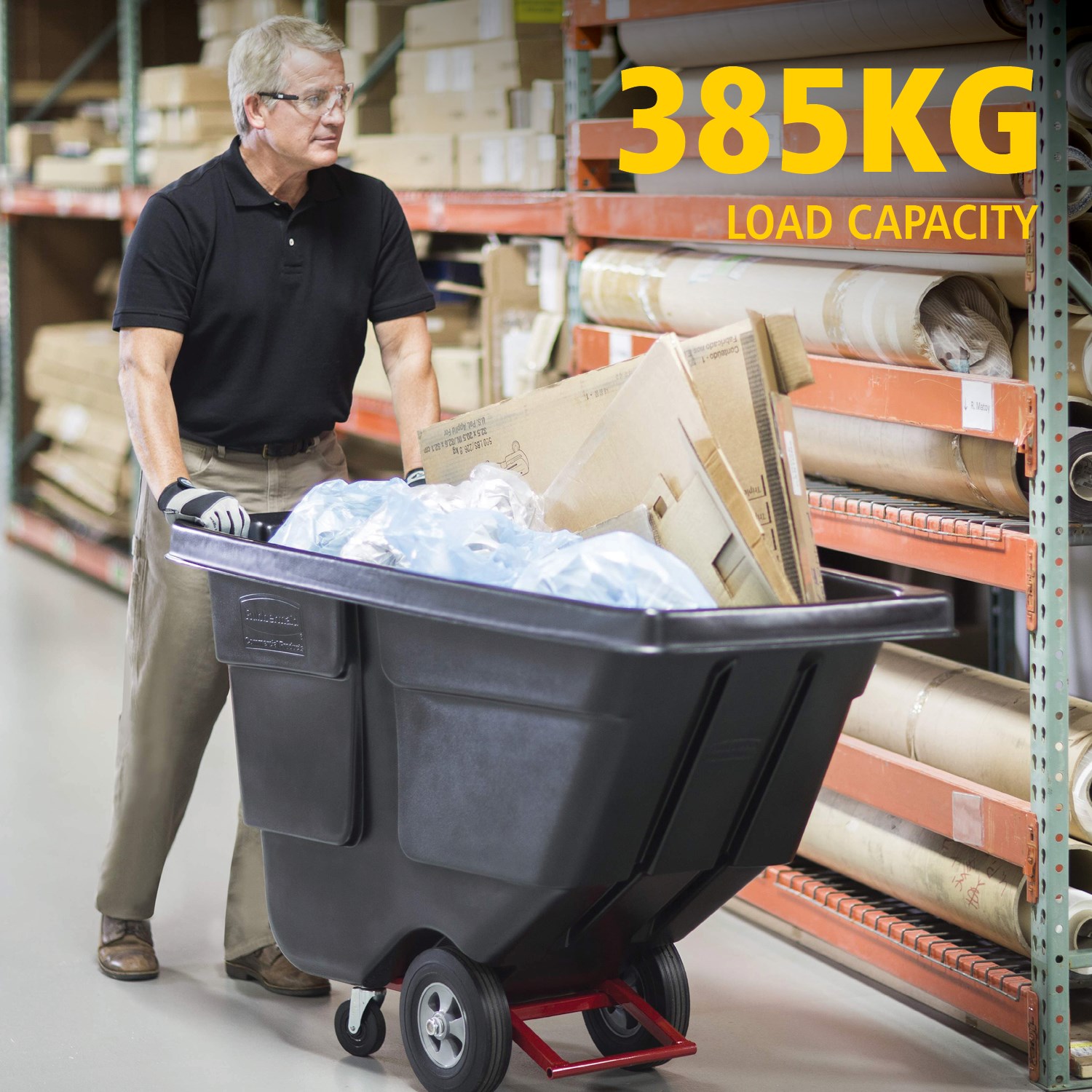 The Rubbermaid Commercial Tilt Truck ideal for collection, movement, disposable of waste and transport of general loads efficiently in any facility.