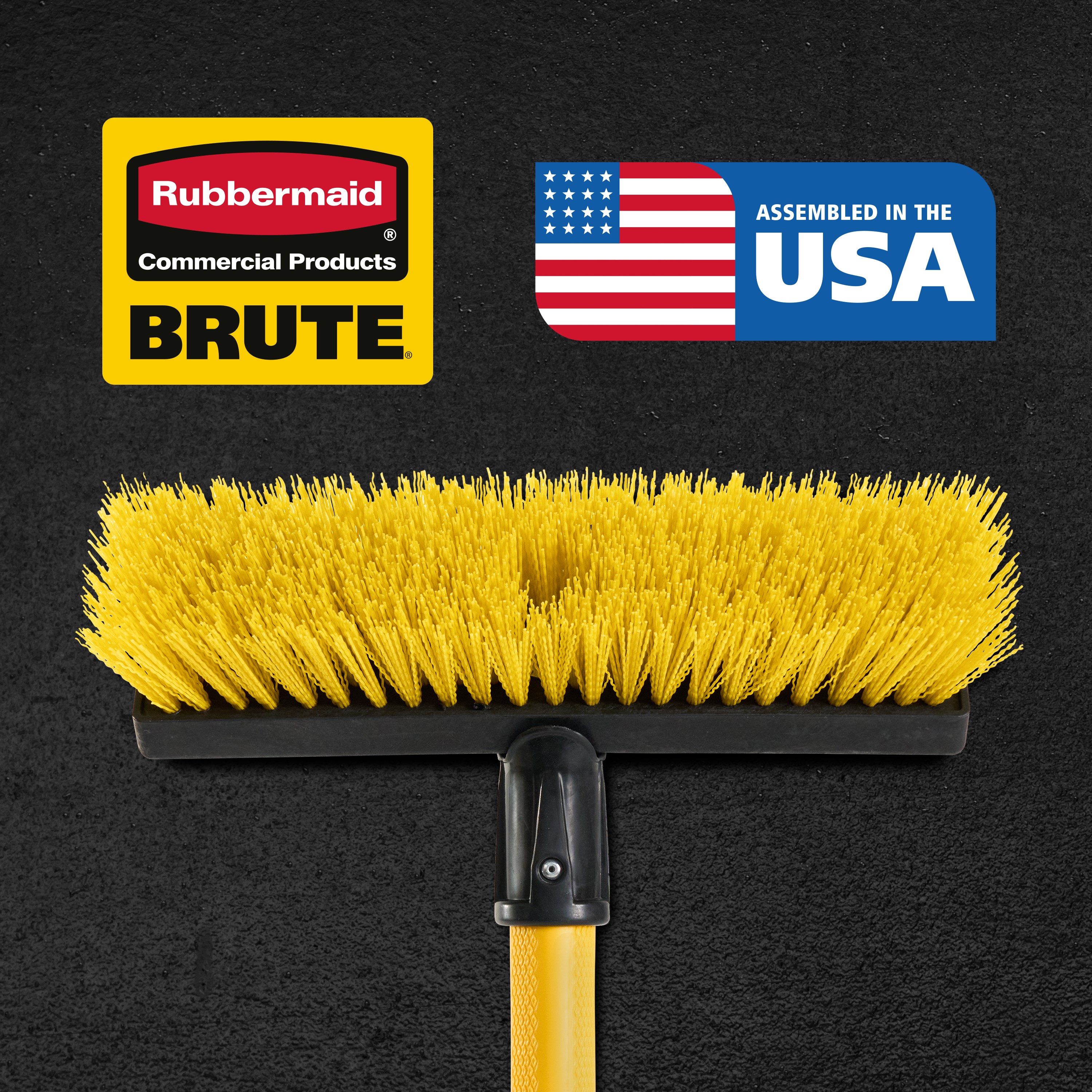The Rubbermaid Commercial Products® BRUTE® Heavy-Duty Deck Scrub Brush is built for tough jobs. The secure 54 in fiberglass handle is engineered to be up to 4X stronger than steel, providing long-lasting durability.