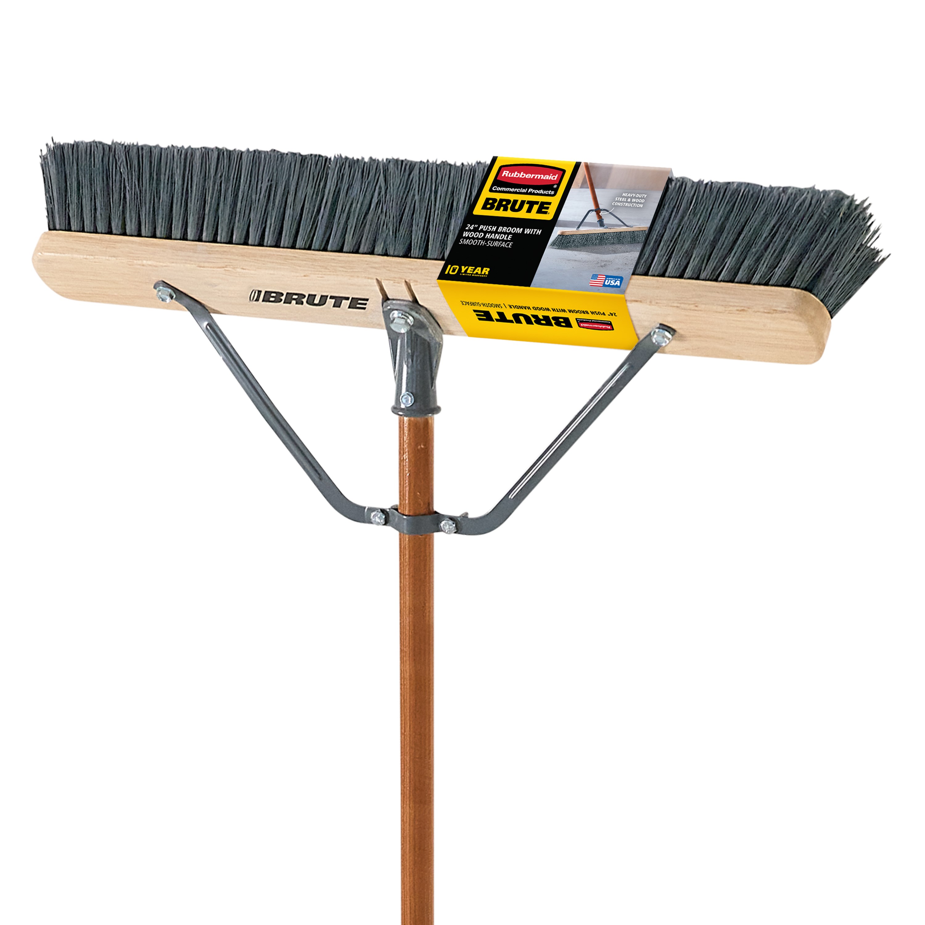 The Rubbermaid Commercial Products® BRUTE® 24 in Smooth Surface Push Broom is engineered for precision cleaning, to deliver superior performance for indoor floors. Soft split-tip polypropylene fibers capture fine dust and debris with ease.
