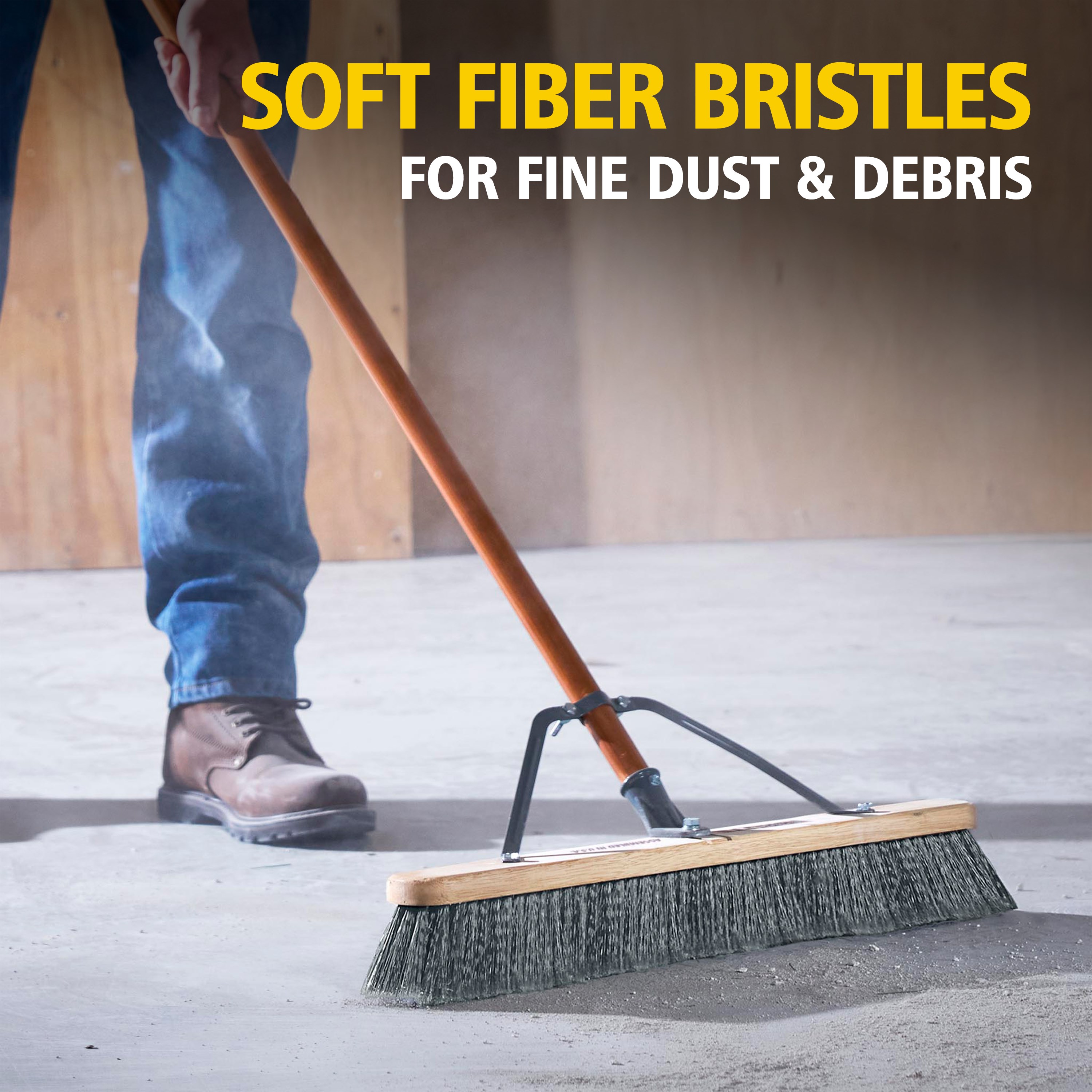 The Rubbermaid Commercial Products® BRUTE® 24 in Smooth Surface Push Broom is engineered for precision cleaning, to deliver superior performance for indoor floors. Soft split-tip polypropylene fibers capture fine dust and debris with ease.