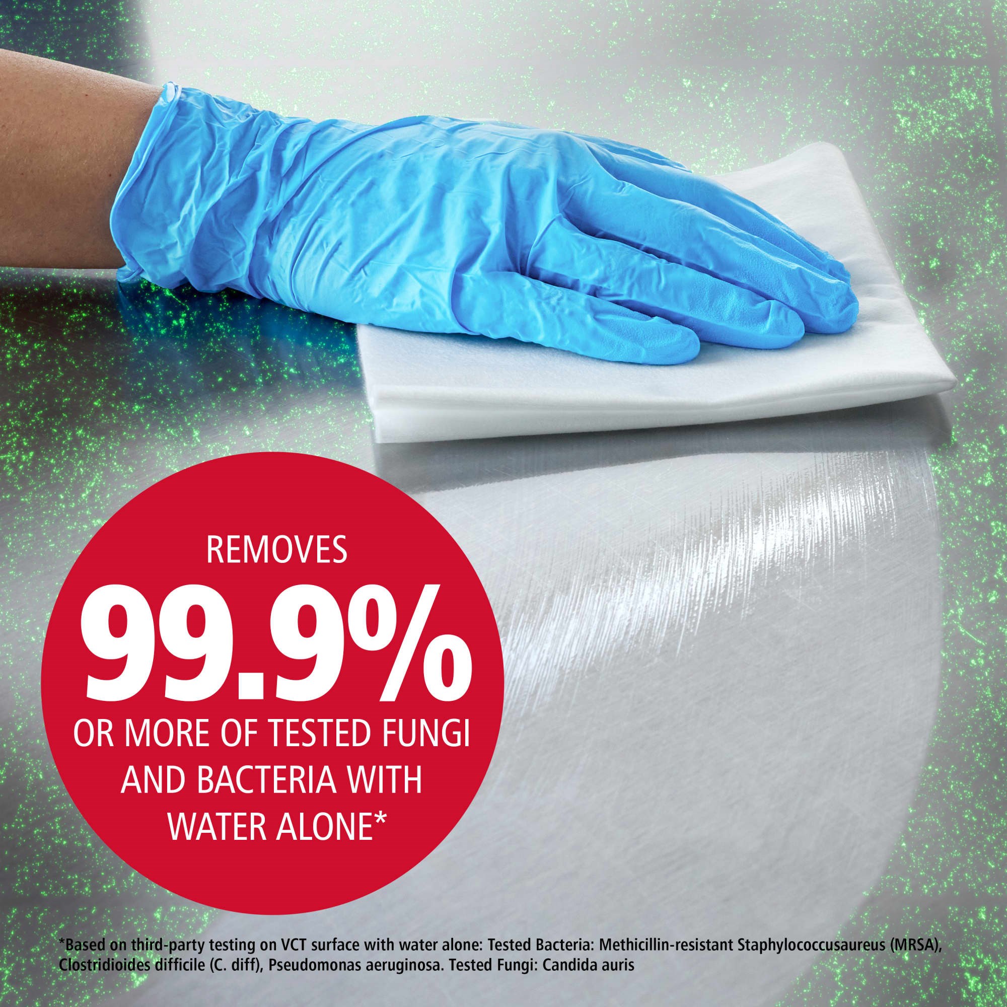 The HYGEN™ r-100 Disposable Microfiber Cloth assists in environmental cleaning, the first step in the disinfection process, and is engineered for consistent cleaning performance in high-traffic environments. Designed to help minimize cross-contamination while maintaining effective soil removal. Made with 100% recycled content to help support sustainability goals without sacrificing cleaning performance.