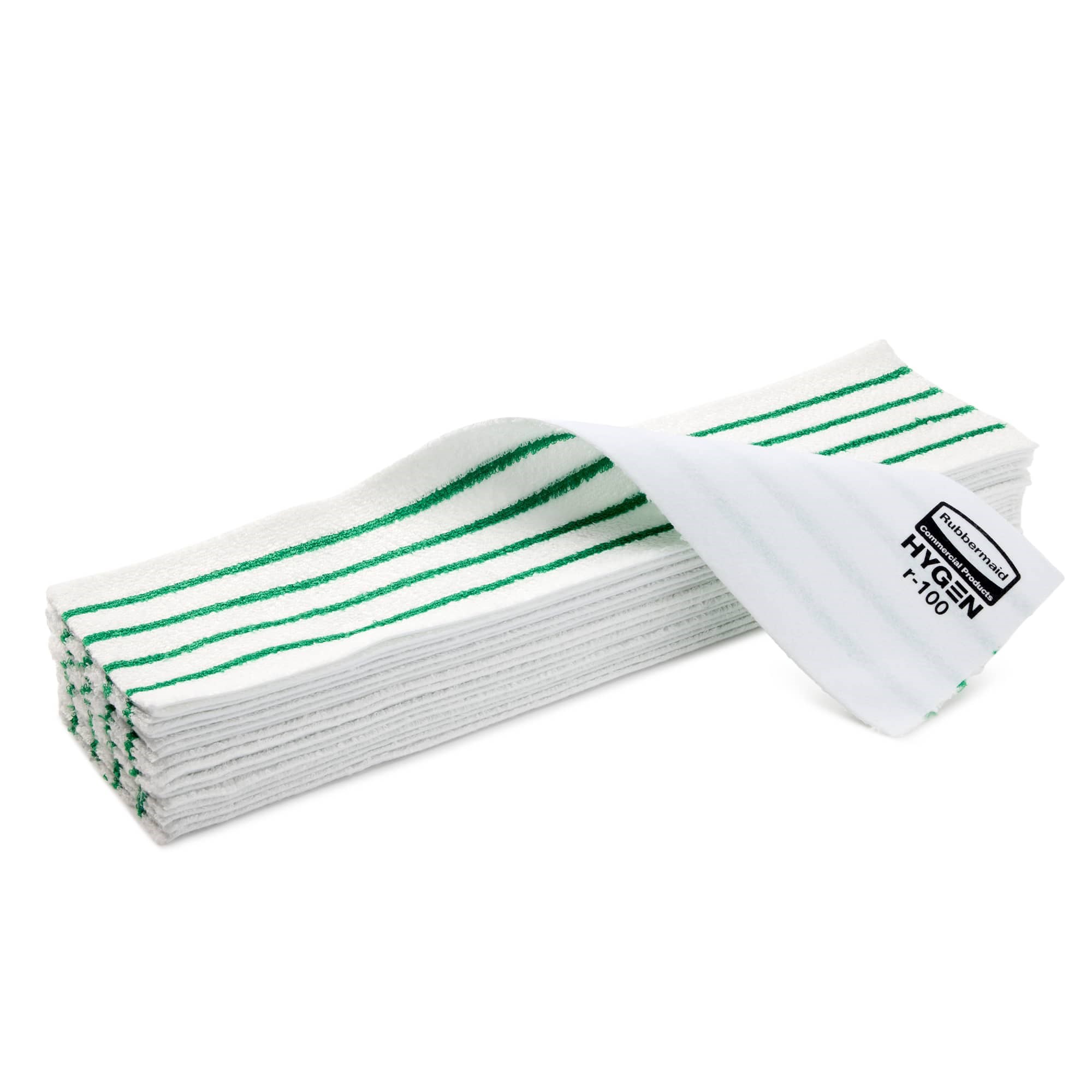 Rubbermaid Commercial Products HYGEN™ r-100 Disposable Microfiber Mop Pads deliver powerful microfiber cleaning. Disposable to help reduce cross-contamination the pads removes 99.9% or more of tested bacteria and fungi using water alone.