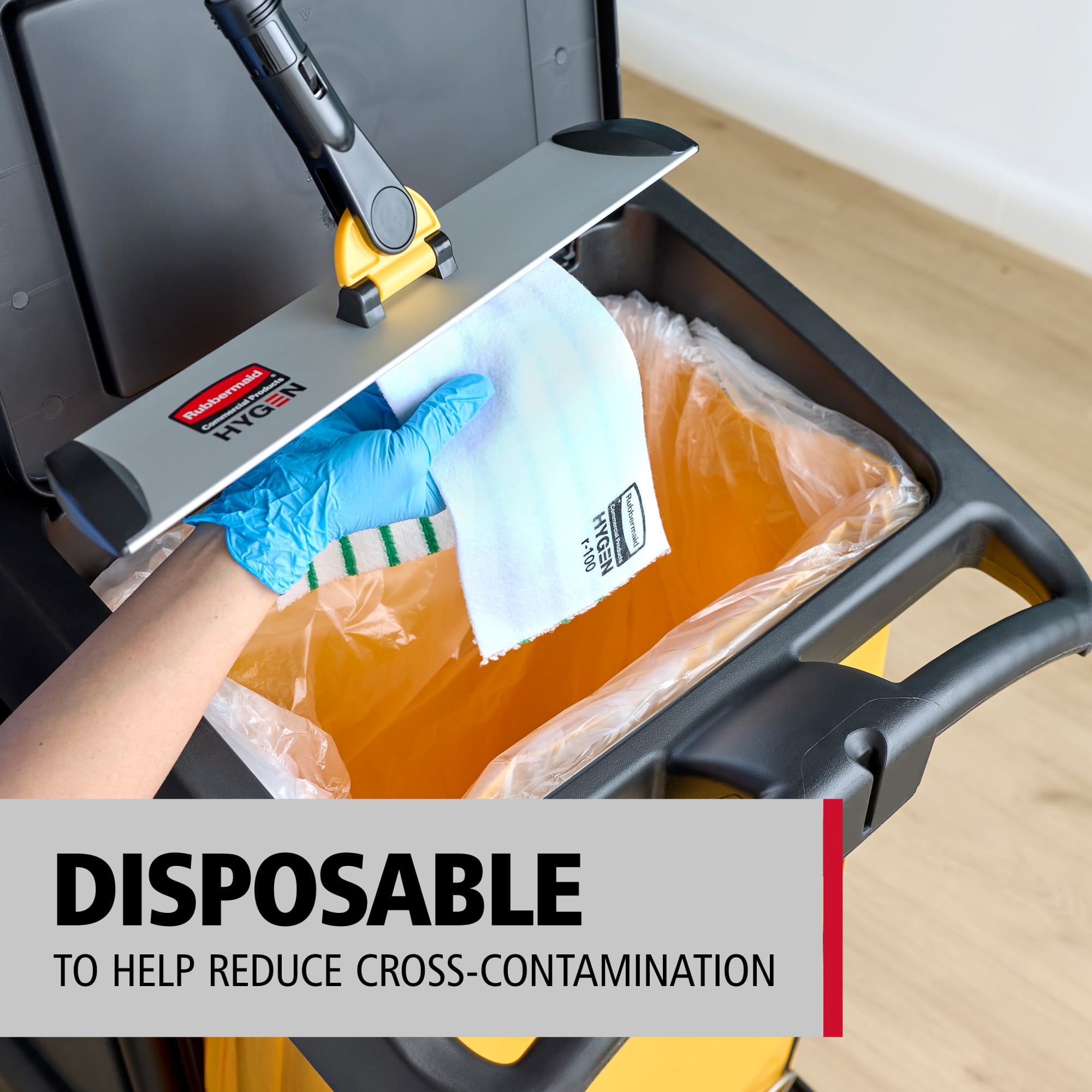 Rubbermaid Commercial Products HYGEN™ r-100 Disposable Microfiber Mop Pads deliver powerful microfiber cleaning. Disposable to help reduce cross-contamination the pads removes 99.9% or more of tested bacteria and fungi using water alone.