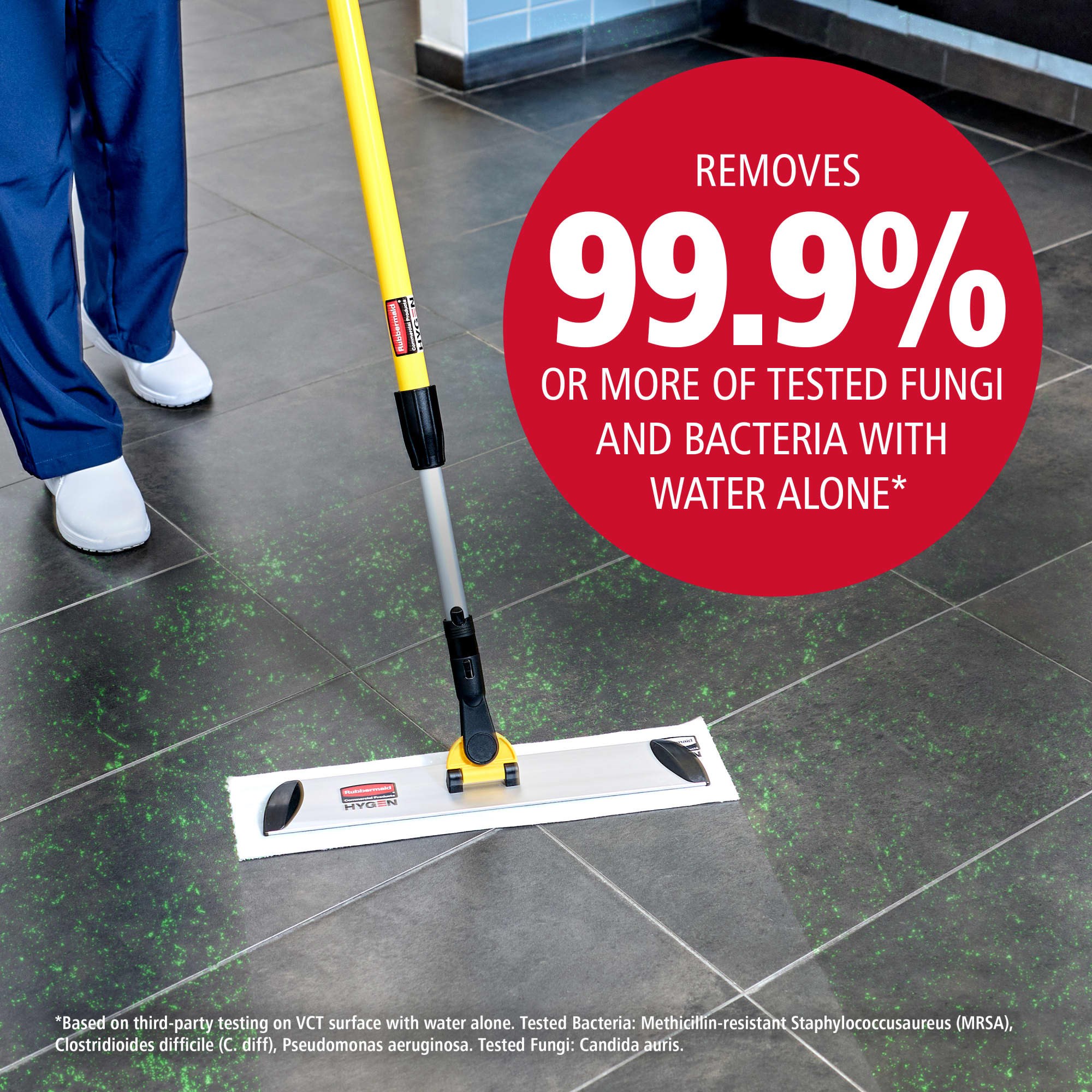 Rubbermaid Commercial Products HYGEN™ r-100 Disposable Microfiber Mop Pads deliver powerful microfiber cleaning. Disposable to help reduce cross-contamination the pads removes 99.9% or more of tested bacteria and fungi using water alone.