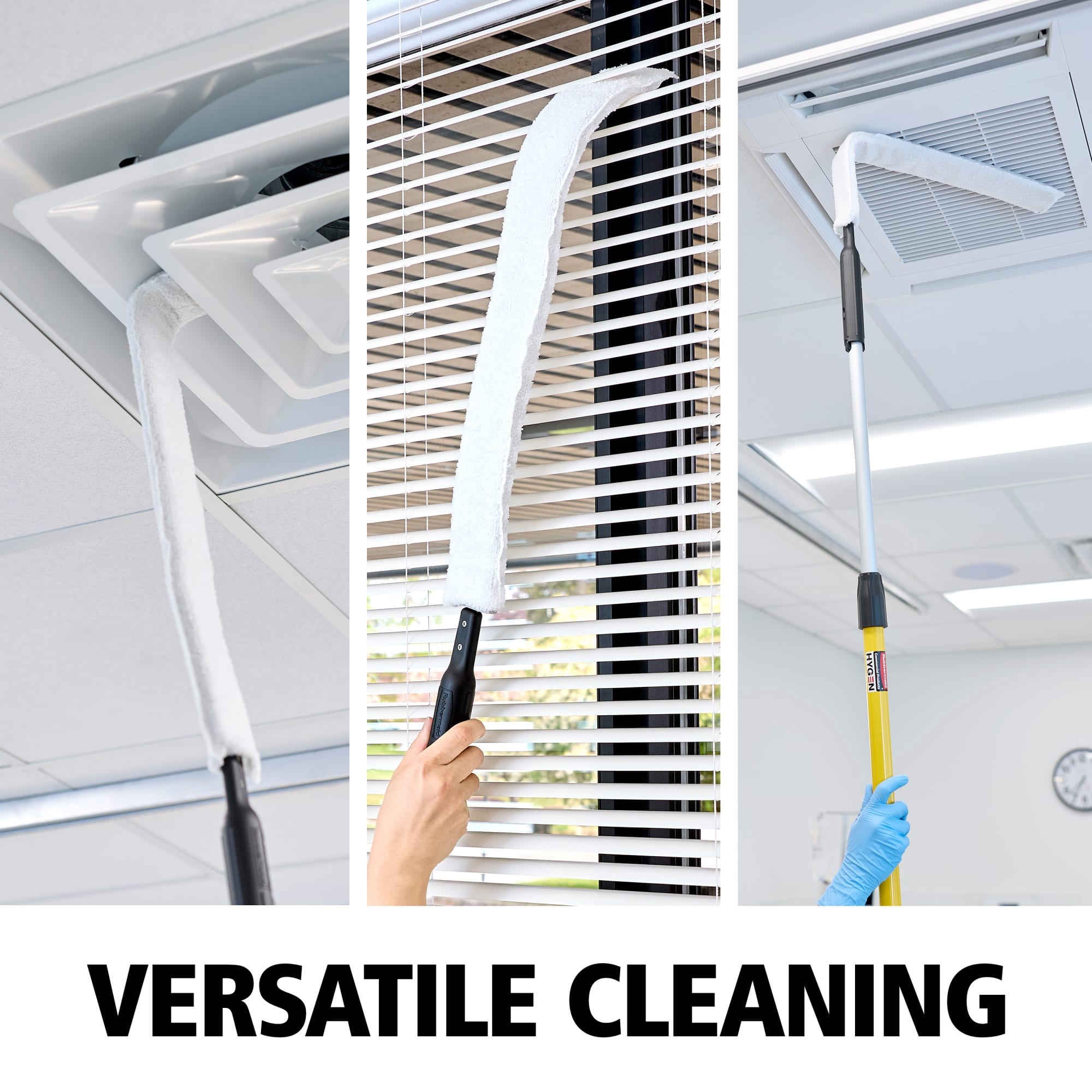 HYGEN Flexi-Wand Disposable Duster Sleeves feature a 100% microfiber cleaning surface for superior dust pickup and retention, helping capture dust and debris on hard-to-reach surfaces.