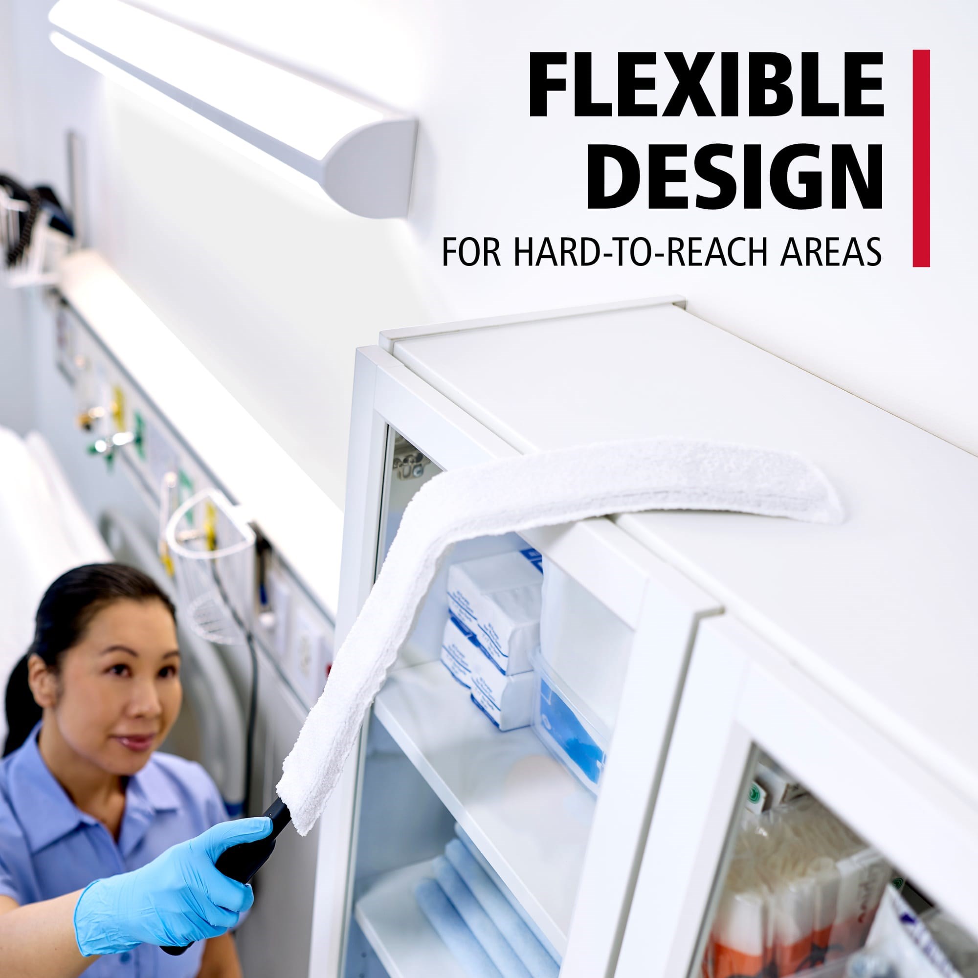 HYGEN Microfiber Quick-Connect Flexi-Wand and Disposable Duster makes it easy to remove dust from crevices, irregular surfaces, and hard-to-reach areas. Its flexible design bends and conforms to uniquely-shaped fixtures for optimal surface contact when cleaning vents, crown molding, furniture, tops of cabinets, ceilings, and more.