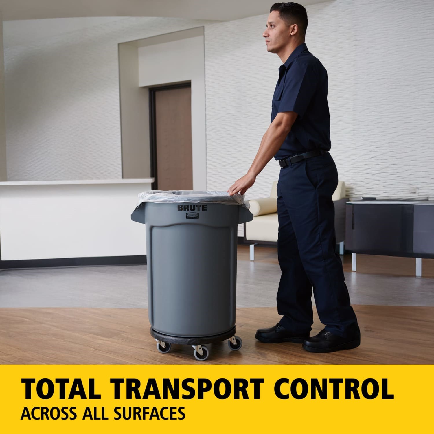 The BRUTE® Dolly smoothly and efficiently transports 20, 32, 44, and 55-gallon BRUTE® containers easily and quickly.