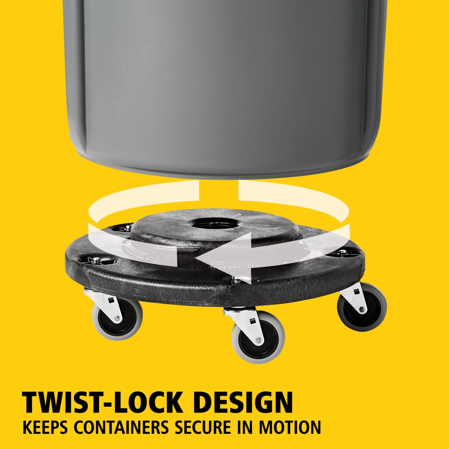 Rubbermaid Commercial BRUTE® Dolly smoothly and efficiently transports 76 l, 121 l, 167 l, 208 l BRUTE® containers easily and quickly.
