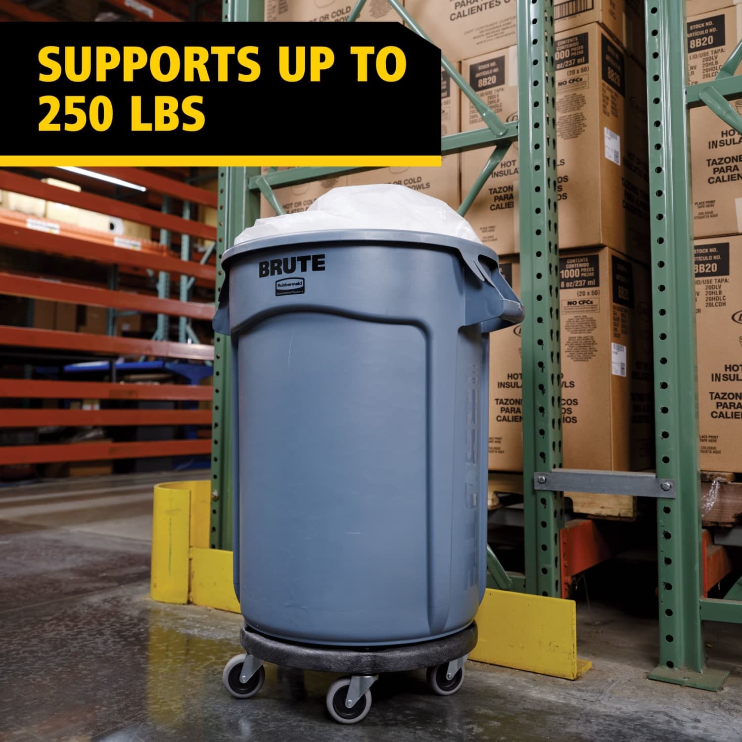 The BRUTE® Dolly smoothly and efficiently transports 20, 32, 44, and 55-gallon BRUTE® containers easily and quickly.