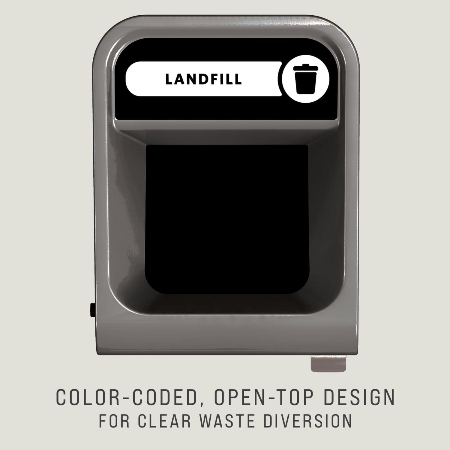 The Configure™ Decorative Waste Containers provide a recycling solution with sleek, smooth surfaces and contoured edges. This recycling system has a modern appearance that will fit seamlessly into any indoor or outdoor commercial environment. Please note: this SKU is a Configure™ 1-Stream 23 Gallon container with a "Landfill" label.