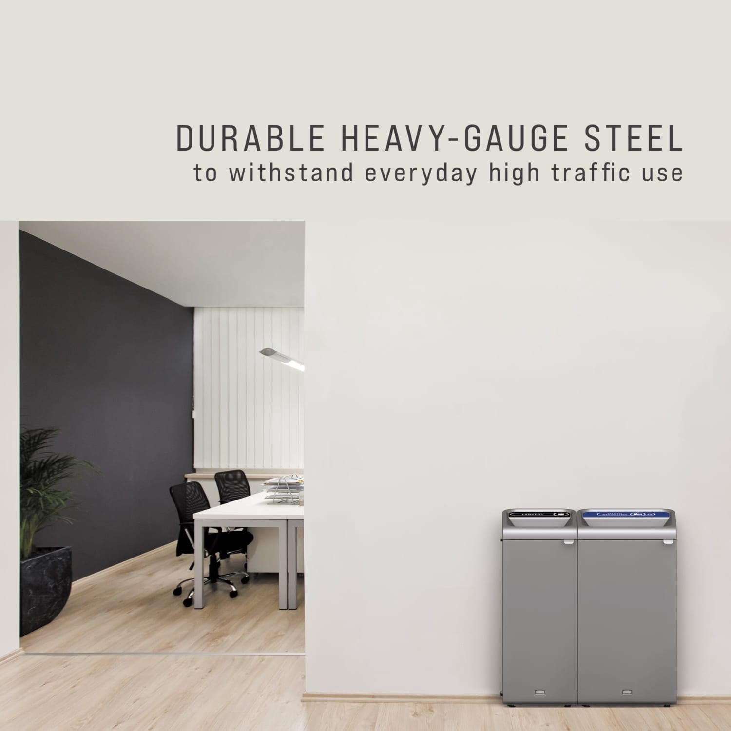 The Configure™ Decorative Waste Containers provide a recycling solution with sleek, smooth surfaces and contoured edges. This recycling system has a modern appearance that will fit seamlessly into any indoor or outdoor commercial environment. Please note: this SKU is a Configure™ 1-Stream 23 Gallon container with a "Mixed Recycling" label.