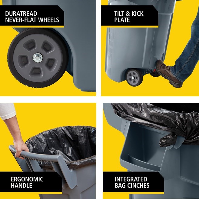Famed durability, with wheels. Reduce injury risk and drive waste efficiency in the toughest environments.