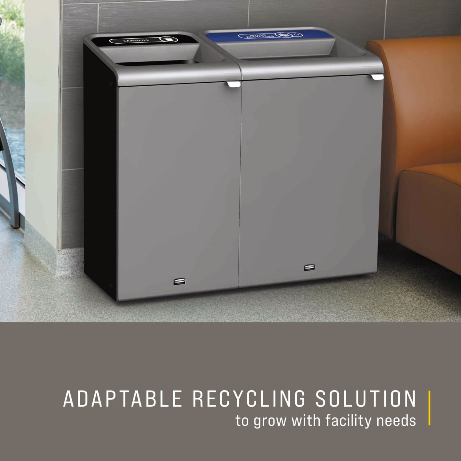 The Configure™ Decorative Waste Containers provide a recycling solution with sleek, smooth surfaces and contoured edges. This recycling system has a modern appearance that will fit seamlessly into any indoor or outdoor commercial environment. Please note: this SKU is a Configure™ 1-Stream 33 Gallon container with a "Landfill" label.