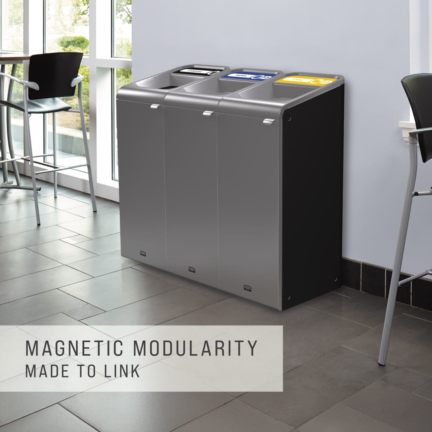The Configure™ Decorative Waste Containers provide a recycling solution with sleek, smooth surfaces and contoured edges. This recycling system has a modern appearance that will fit seamlessly into any indoor or outdoor commercial environment. Please note: this SKU is a Configure™ 1-Stream 33 Gallon container with a "Landfill" label.