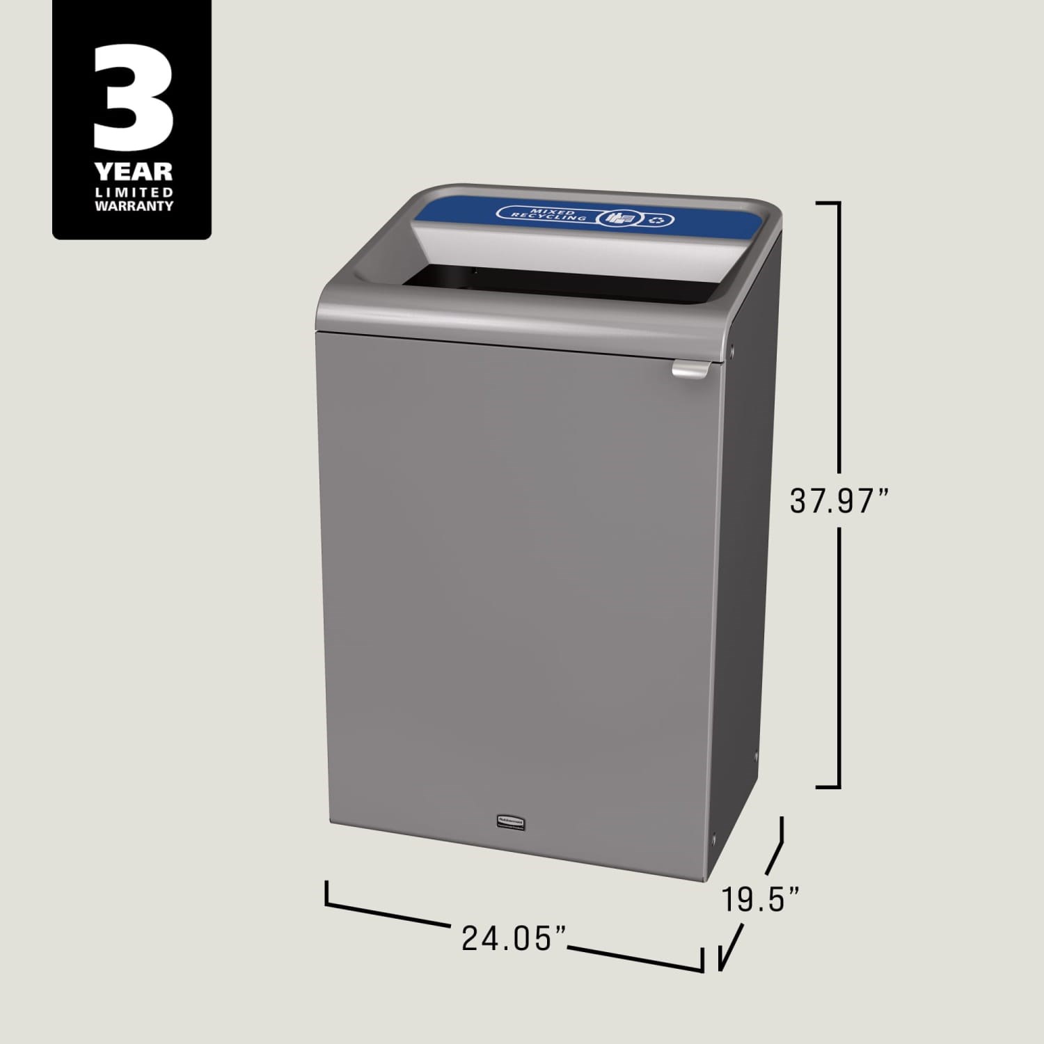 The Configure™ Decorative Waste Containers provide a recycling solution with sleek, smooth surfaces and contoured edges. This recycling system has a modern appearance that will fit seamlessly into any indoor or outdoor commercial environment. Please note: this SKU is a Configure™ 1-Stream 33 Gallon container with a "Mixed Recycling" label.