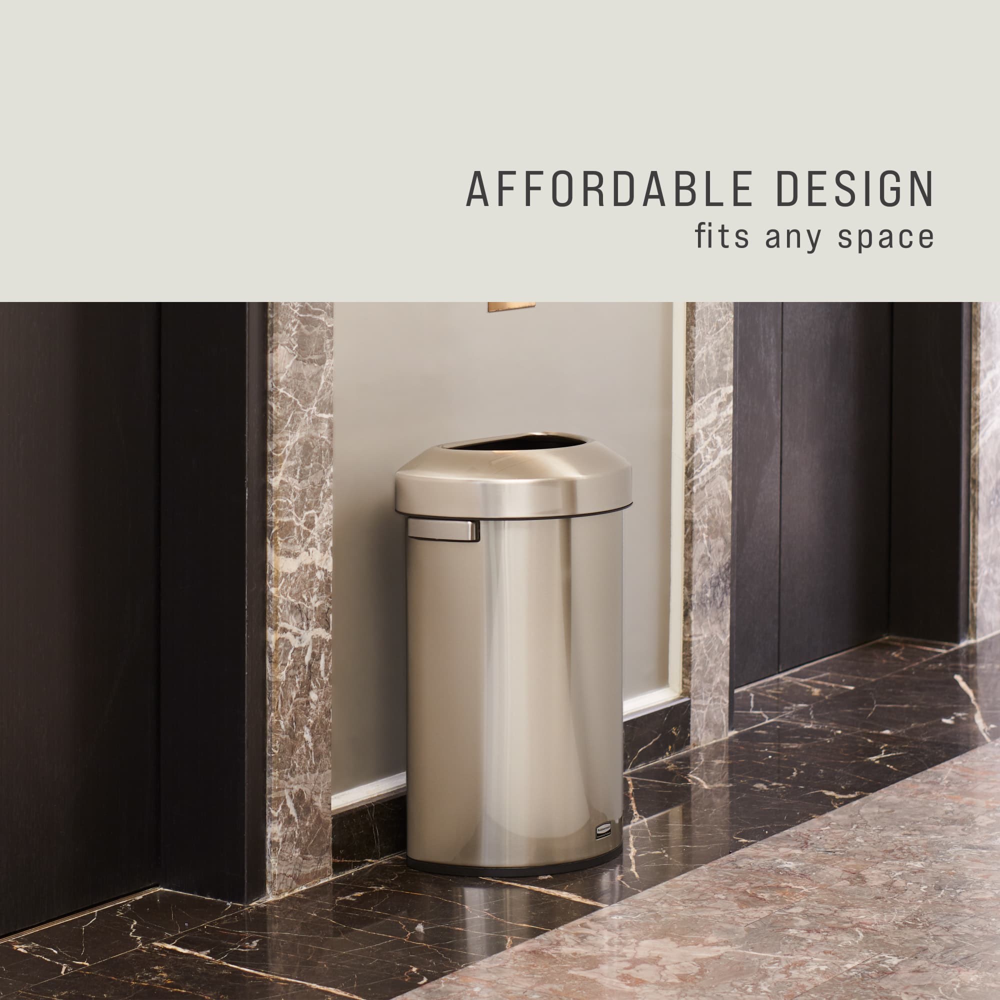 Featuring a classic design and fingerprint-resistant stainless steel, the Refine waste container fits seamlessly into any commercial space for a discreet look that enhances the overall environment.