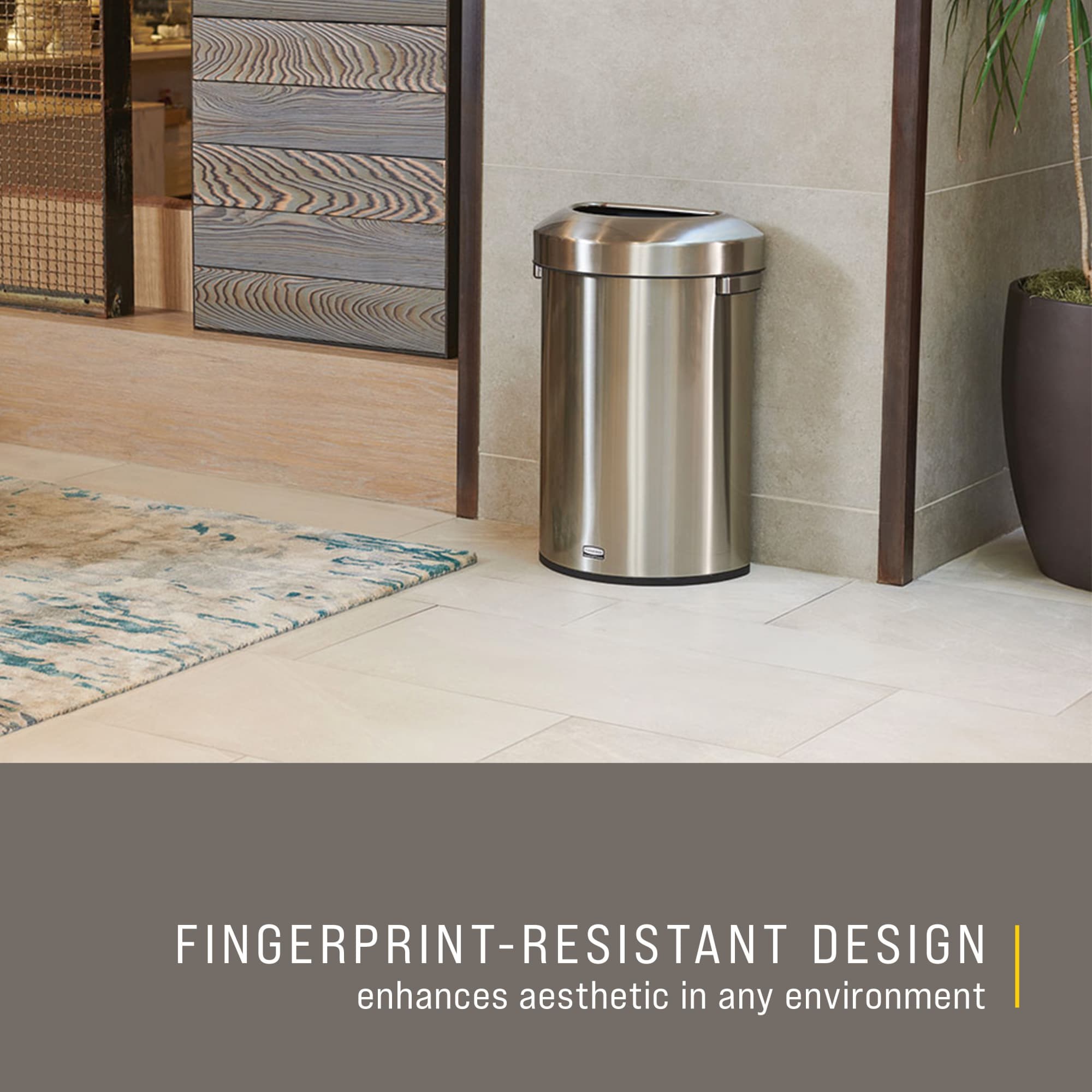 Featuring a classic design and fingerprint-resistant stainless steel, the Refine waste container fits seamlessly into any commercial space for a discreet look that enhances the overall environment.