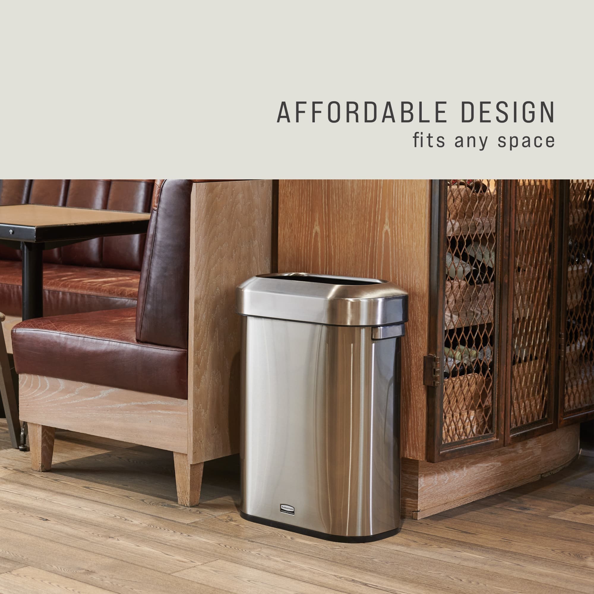 Featuring a classic design and fingerprint-resistant stainless steel, the Refine waste container fits seamlessly into any commercial space for a discreet look that enhances the overall environment.