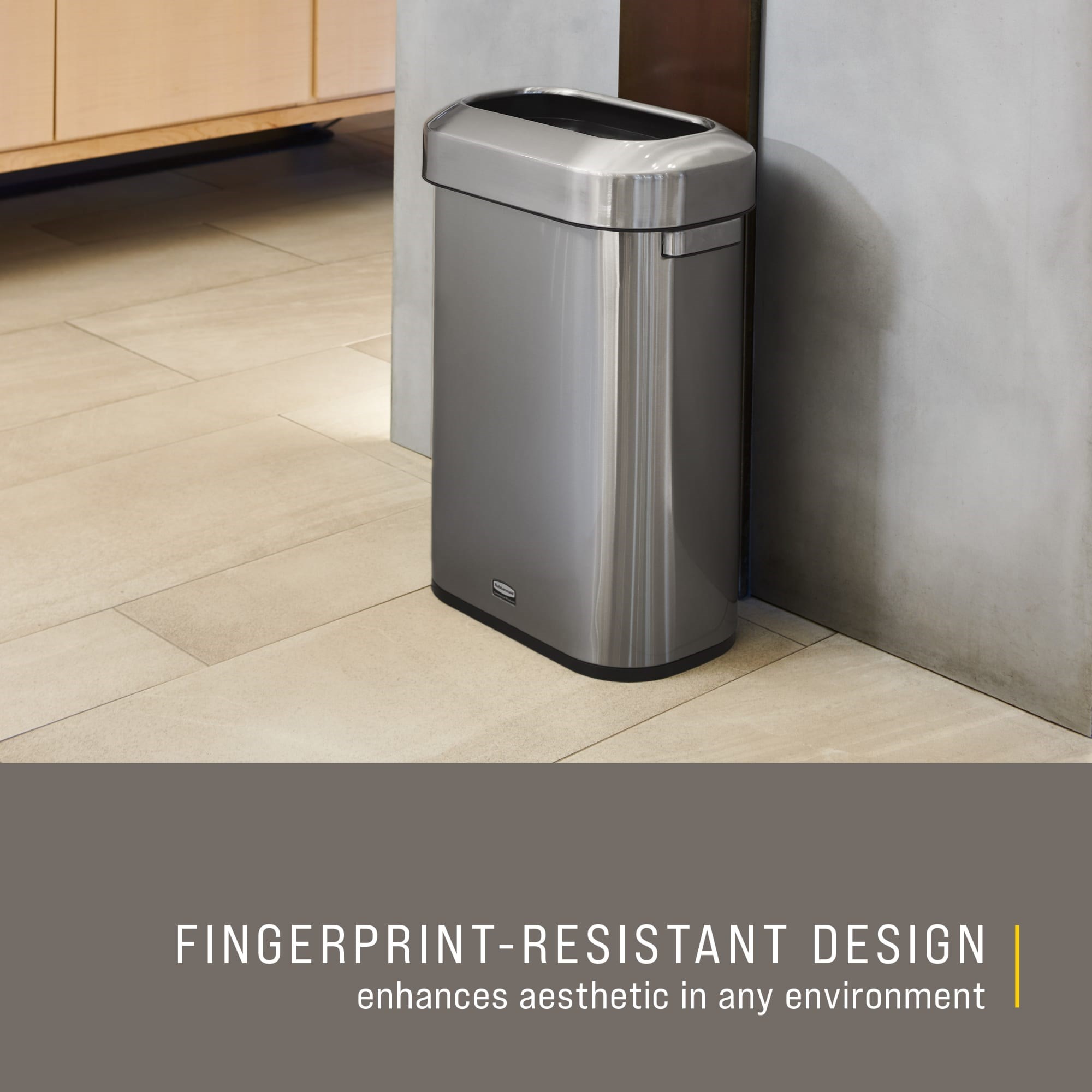 Featuring a classic design and fingerprint-resistant stainless steel, the Refine waste container fits seamlessly into any commercial space for a discreet look that enhances the overall environment.