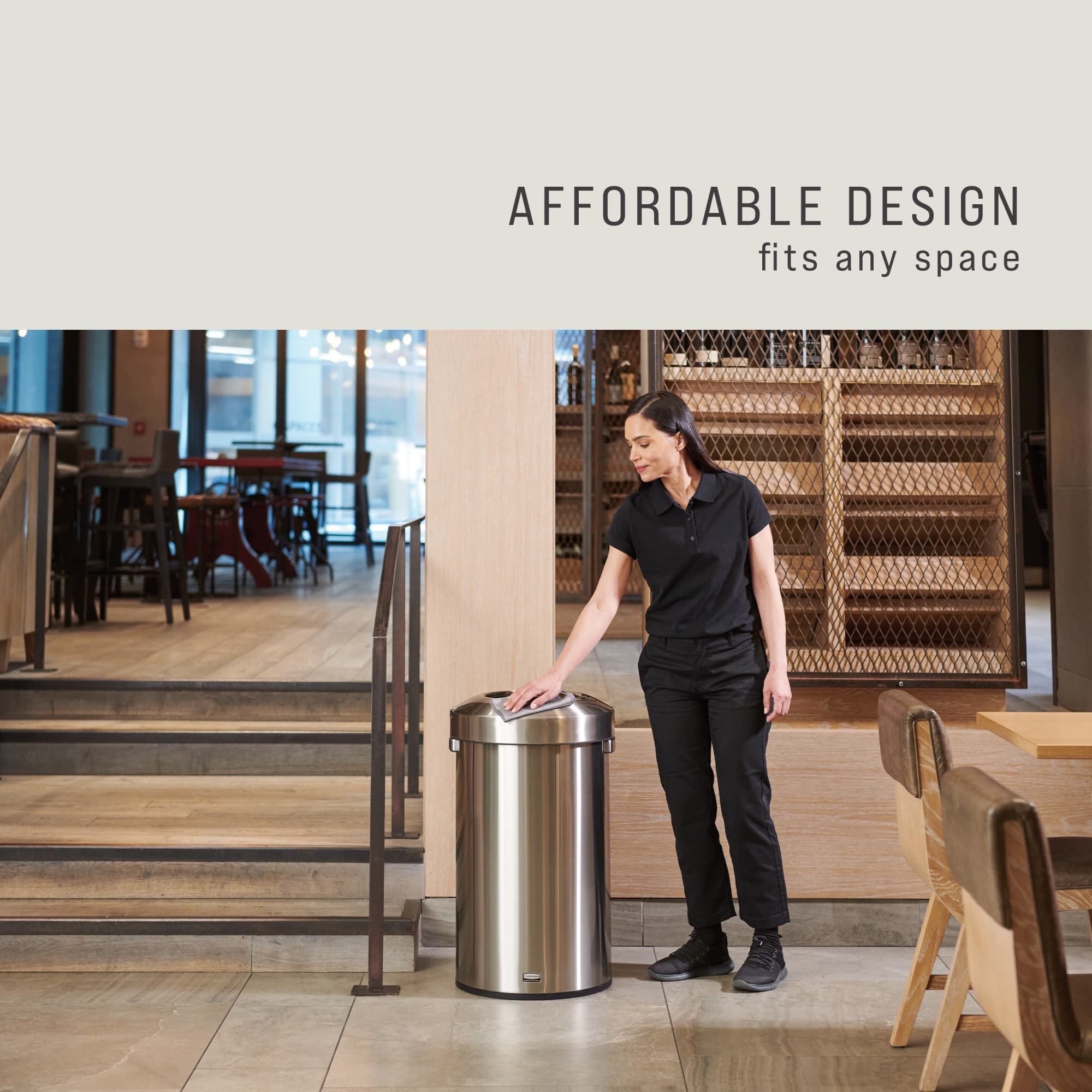 Featuring a classic design and fingerprint-resistant stainless steel, the Refine waste container fits seamlessly into any commercial space for a discreet look that enhances the overall environment.