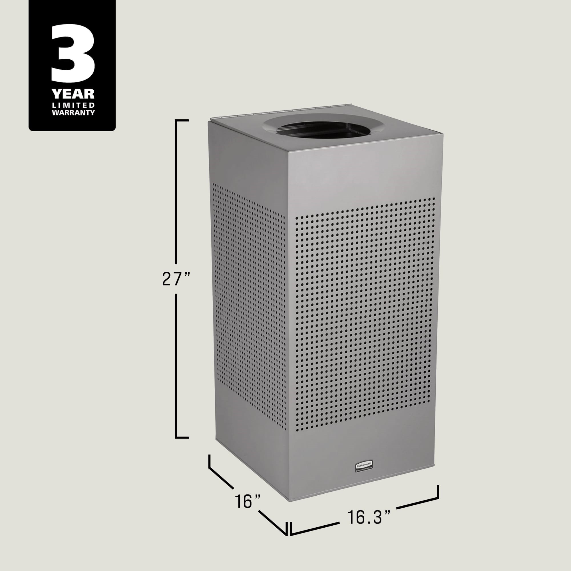 The sleek Silhouettes 16 Gallon FGSC14 Decorative Square Indoor Waste Container has a contemporary perforated pattern designed to seamlessly and beautifully blend with modern facilities and environments. High-quality materials and craftsmanship ensure containers can withstand the rigors of everyday use.