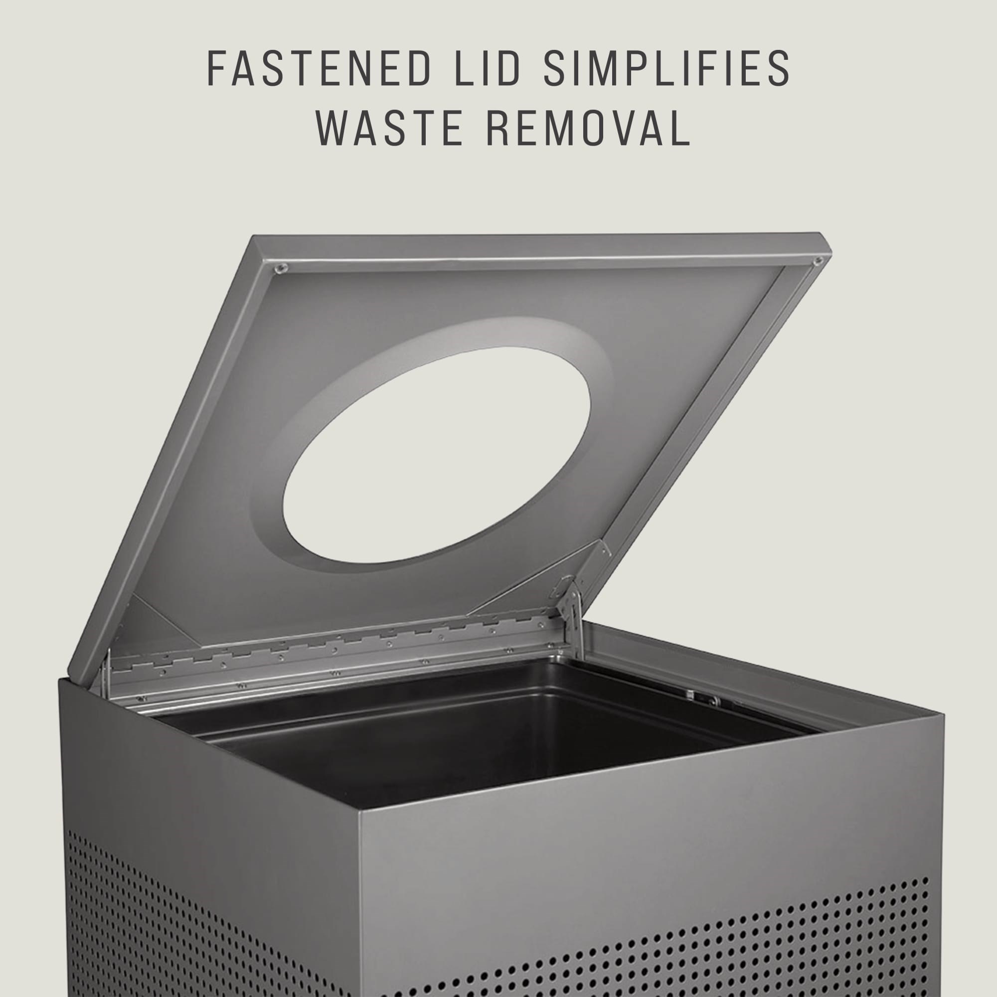 The sleek Silhouettes 16 Gallon FGSC14 Decorative Square Indoor Waste Container has a contemporary perforated pattern designed to seamlessly and beautifully blend with modern facilities and environments. High-quality materials and craftsmanship ensure containers can withstand the rigors of everyday use.