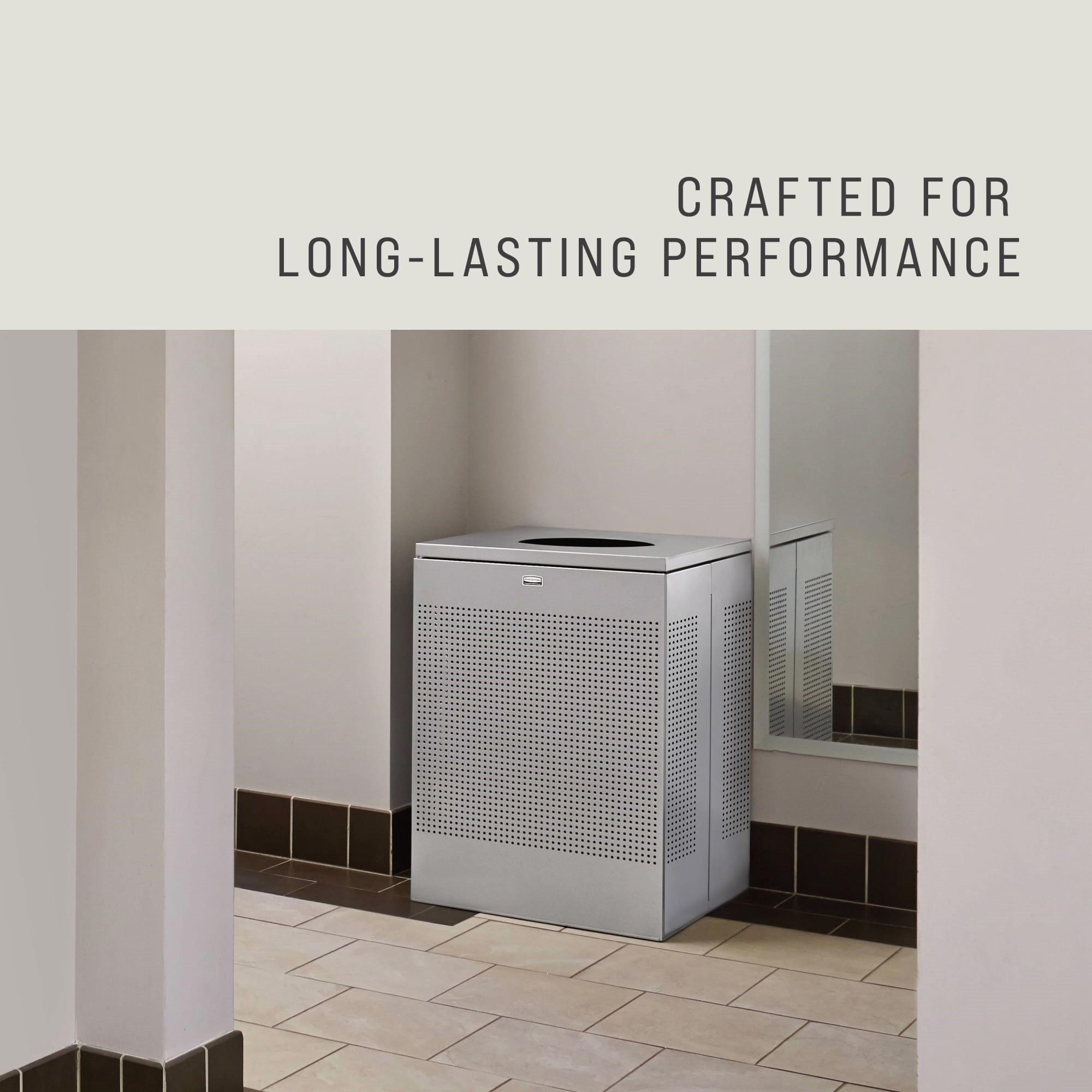 The sleek Silhouettes 16 Gallon FGSC14 Decorative Square Indoor Waste Container has a contemporary perforated pattern designed to seamlessly and beautifully blend with modern facilities and environments. High-quality materials and craftsmanship ensure containers can withstand the rigors of everyday use.