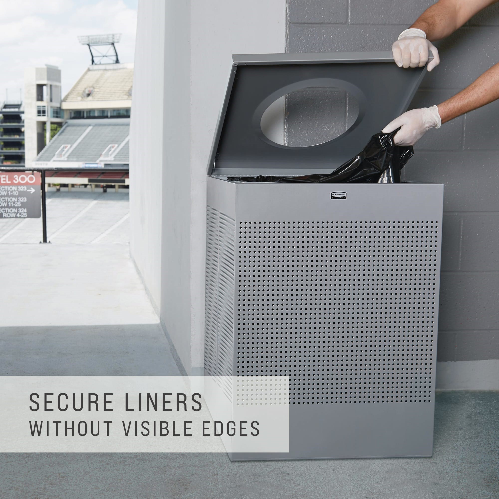 The sleek Silhouettes 16 Gallon FGSC14 Decorative Square Indoor Waste Container has a contemporary perforated pattern designed to seamlessly and beautifully blend with modern facilities and environments. High-quality materials and craftsmanship ensure containers can withstand the rigors of everyday use.