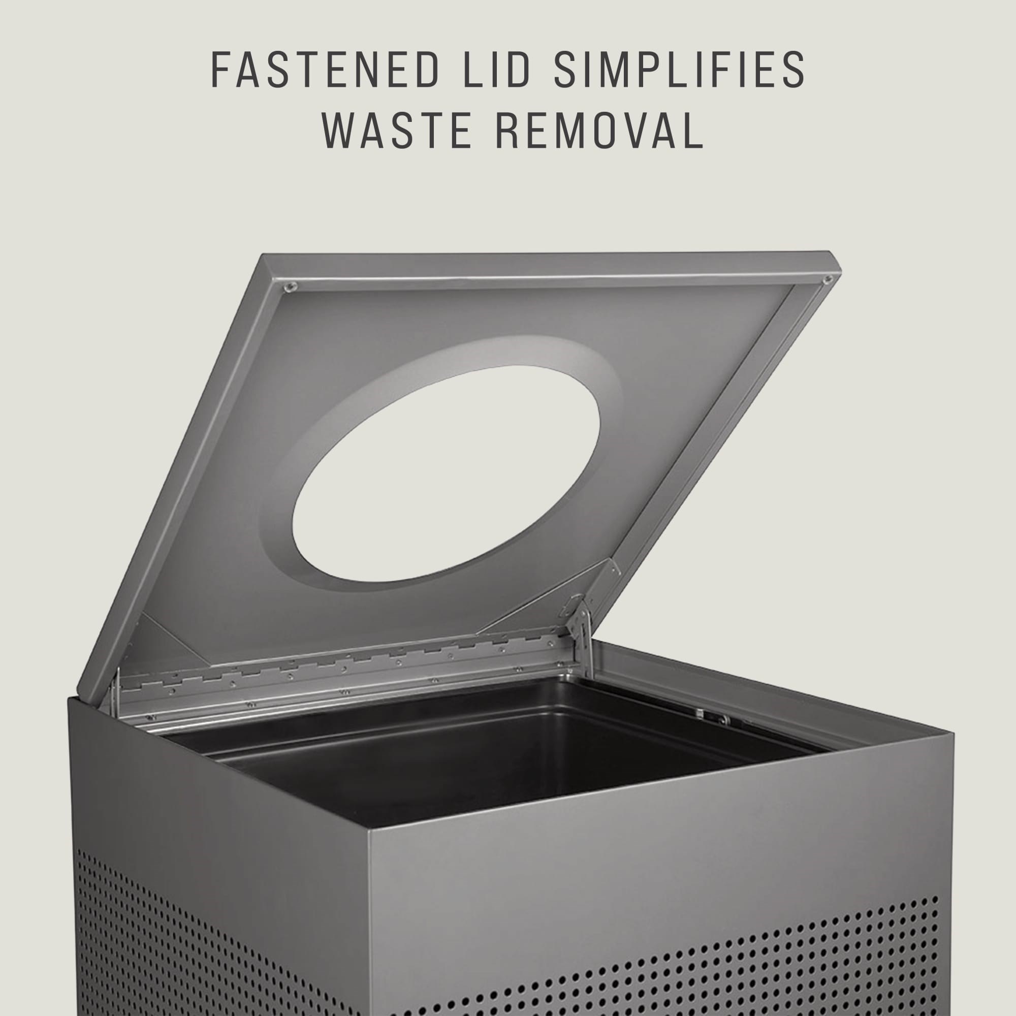 The sleek Silhouettes 40 Gallon FGSC22 Decorative Square Indoor Waste Container has a contemporary perforated pattern designed to seamlessly and beautifully blend with modern facilities and environments. High-quality materials and craftsmanship ensure containers can withstand the rigors of everyday use.
