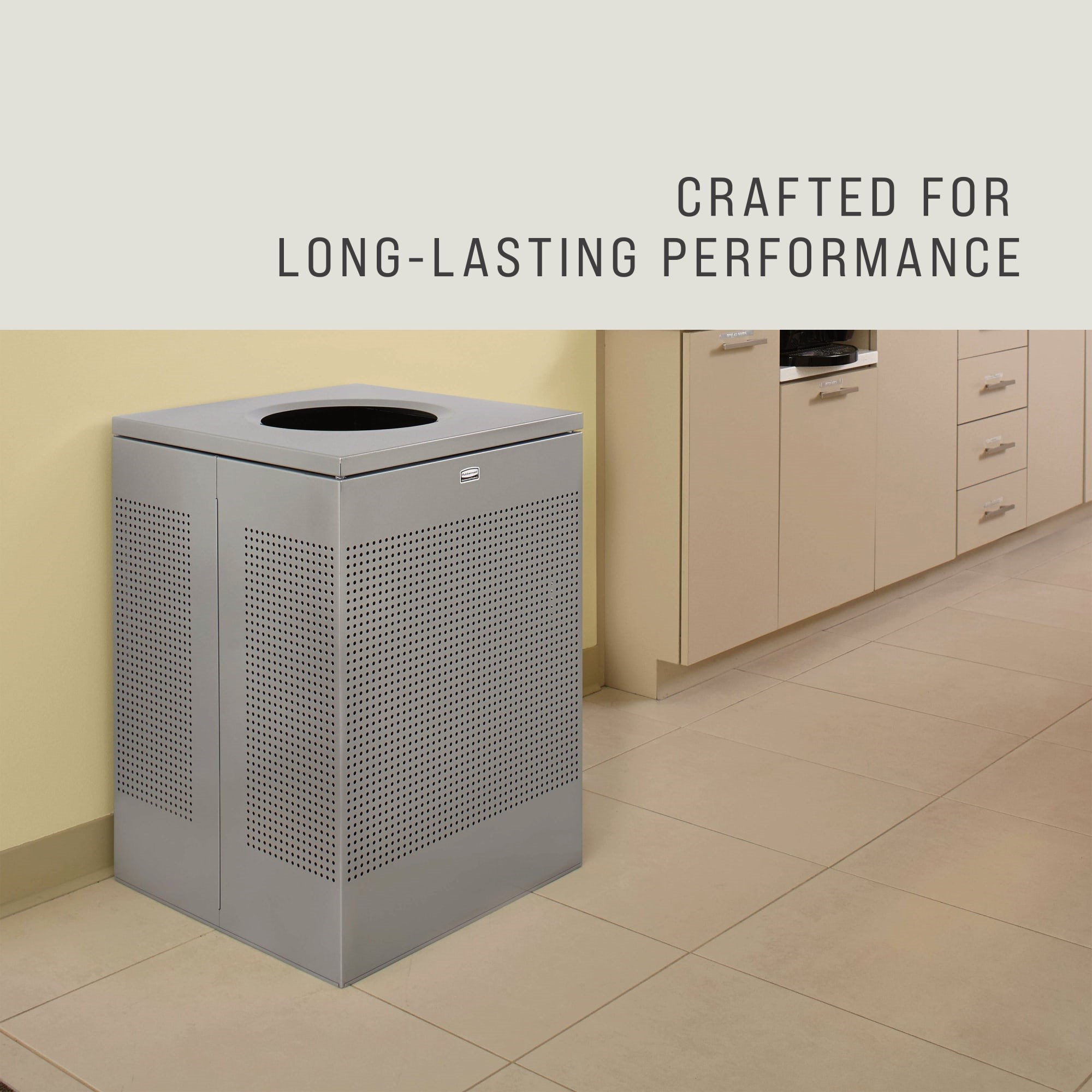 The sleek Silhouettes 40 Gallon FGSC22 Decorative Square Indoor Waste Container has a contemporary perforated pattern designed to seamlessly and beautifully blend with modern facilities and environments. High-quality materials and craftsmanship ensure containers can withstand the rigors of everyday use.