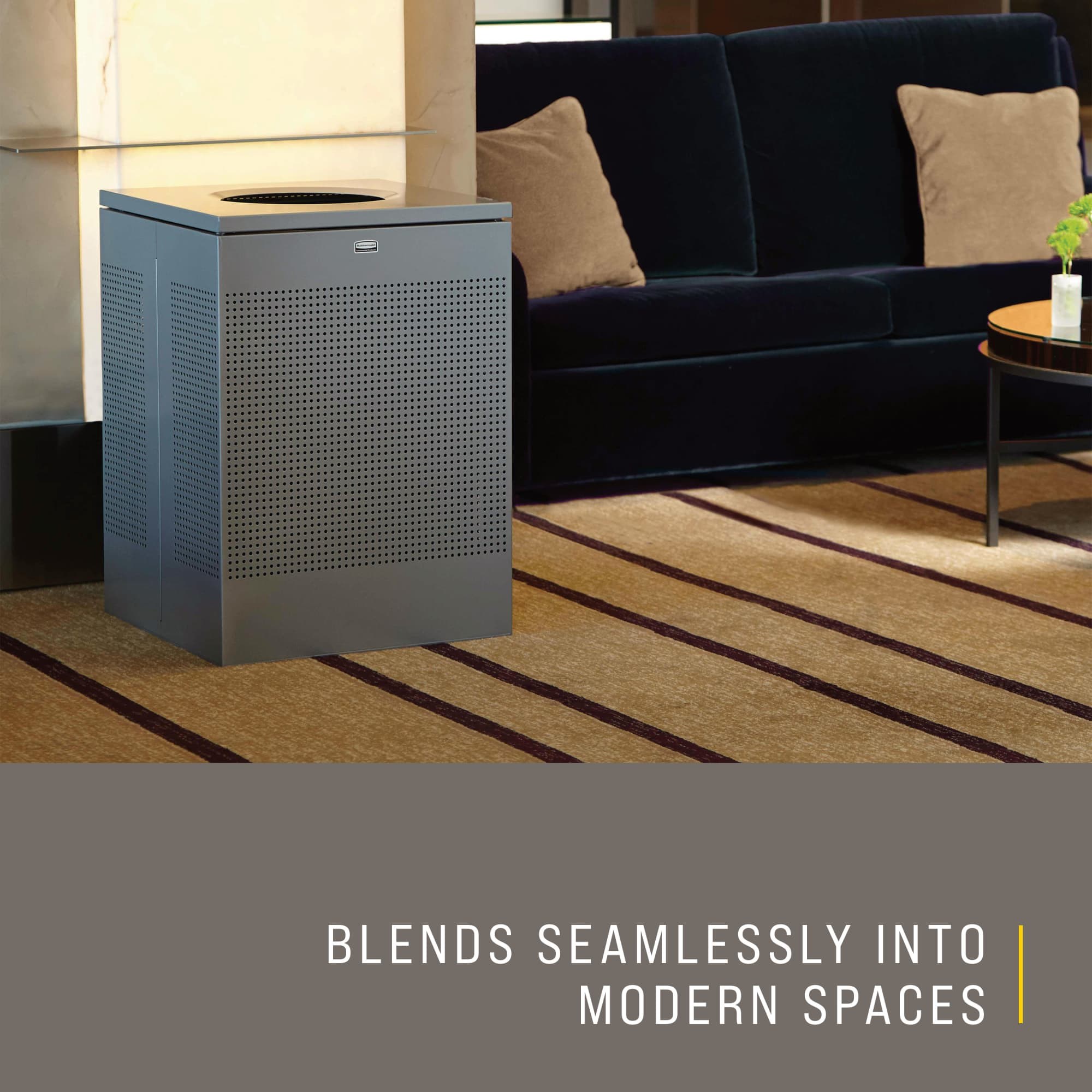 The sleek Silhouettes 40 Gallon FGSC22 Decorative Square Indoor Waste Container has a contemporary perforated pattern designed to seamlessly and beautifully blend with modern facilities and environments. High-quality materials and craftsmanship ensure containers can withstand the rigors of everyday use.