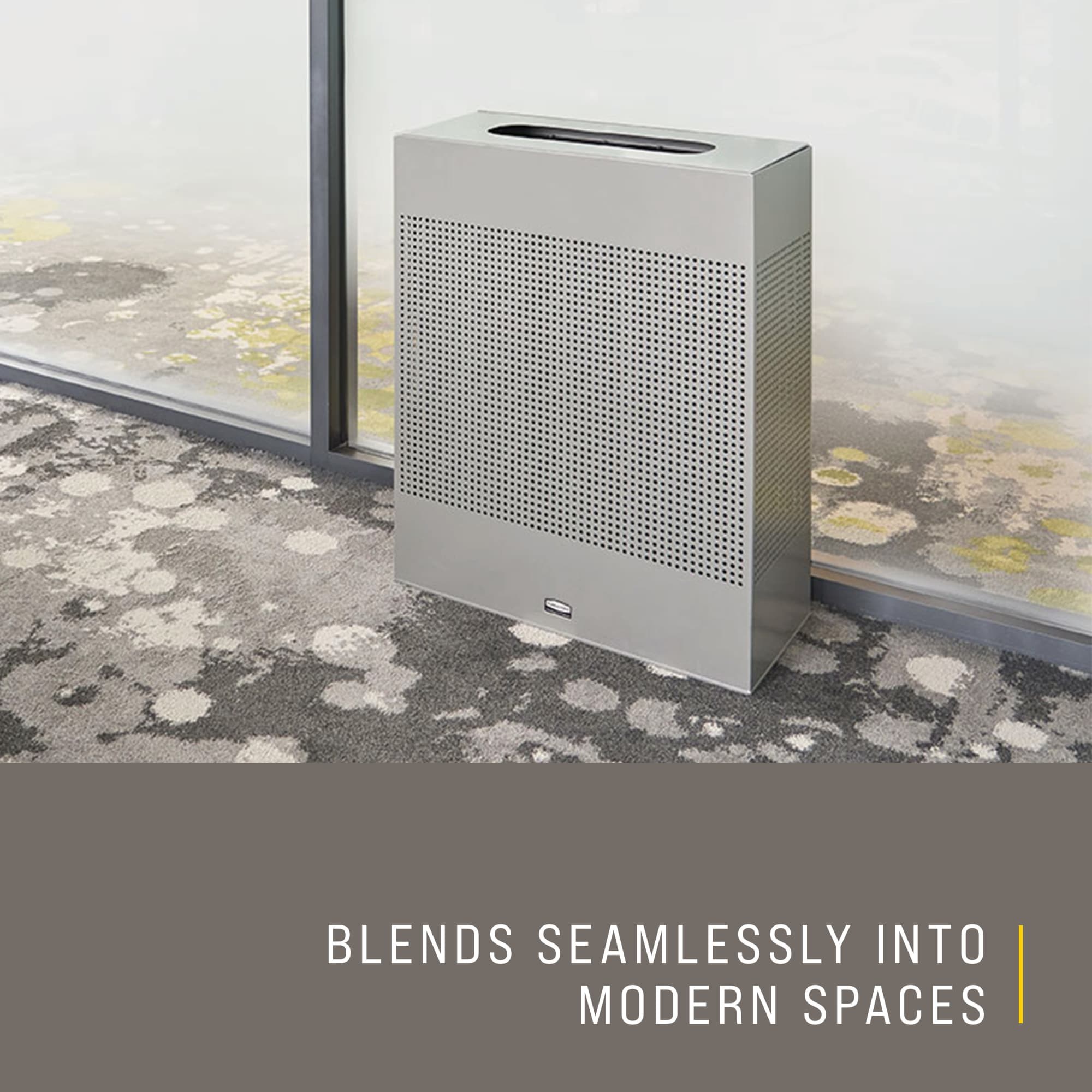 The sleek Silhouettes 22.5 Gallon FGSR18 Decorative Rectangle Indoor Waste Container has a contemporary perforated pattern designed to seamlessly and beautifully blend with modern facilities and environments. High-quality materials and craftsmanship ensure containers can withstand the rigors of everyday use.