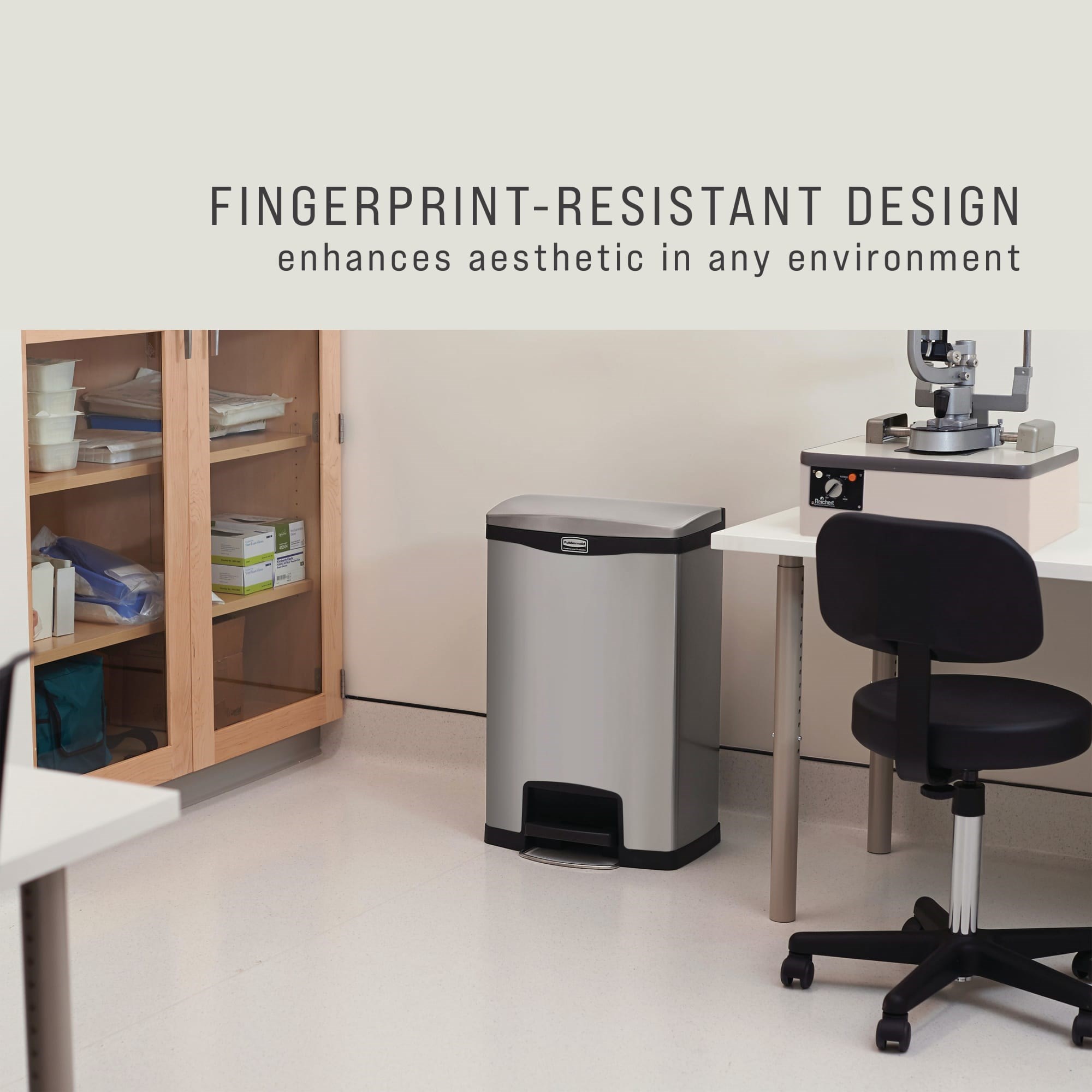 The Rubbermaid Commercial Impressions™ Step-On Container features a slim profile and small footprint to fit in tightest spaces. Impressions™ Step-On containers are constructed with premium-quality materials and meet the needs of any environment with efficiency, safety, and durability.