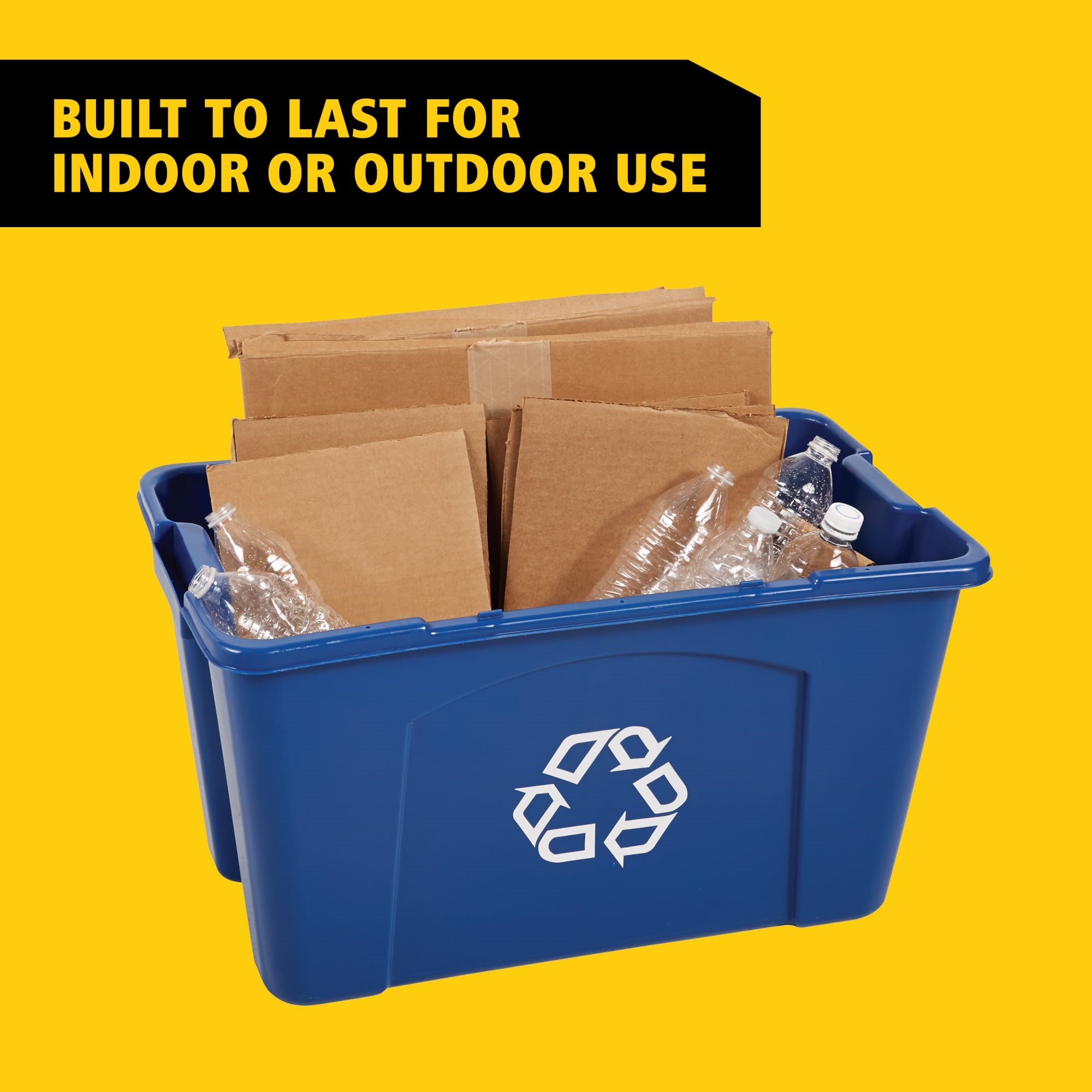 The Rubbermaid Commercial Recycling Bin is made of post-consumer recycled resin for commercial recycling use.