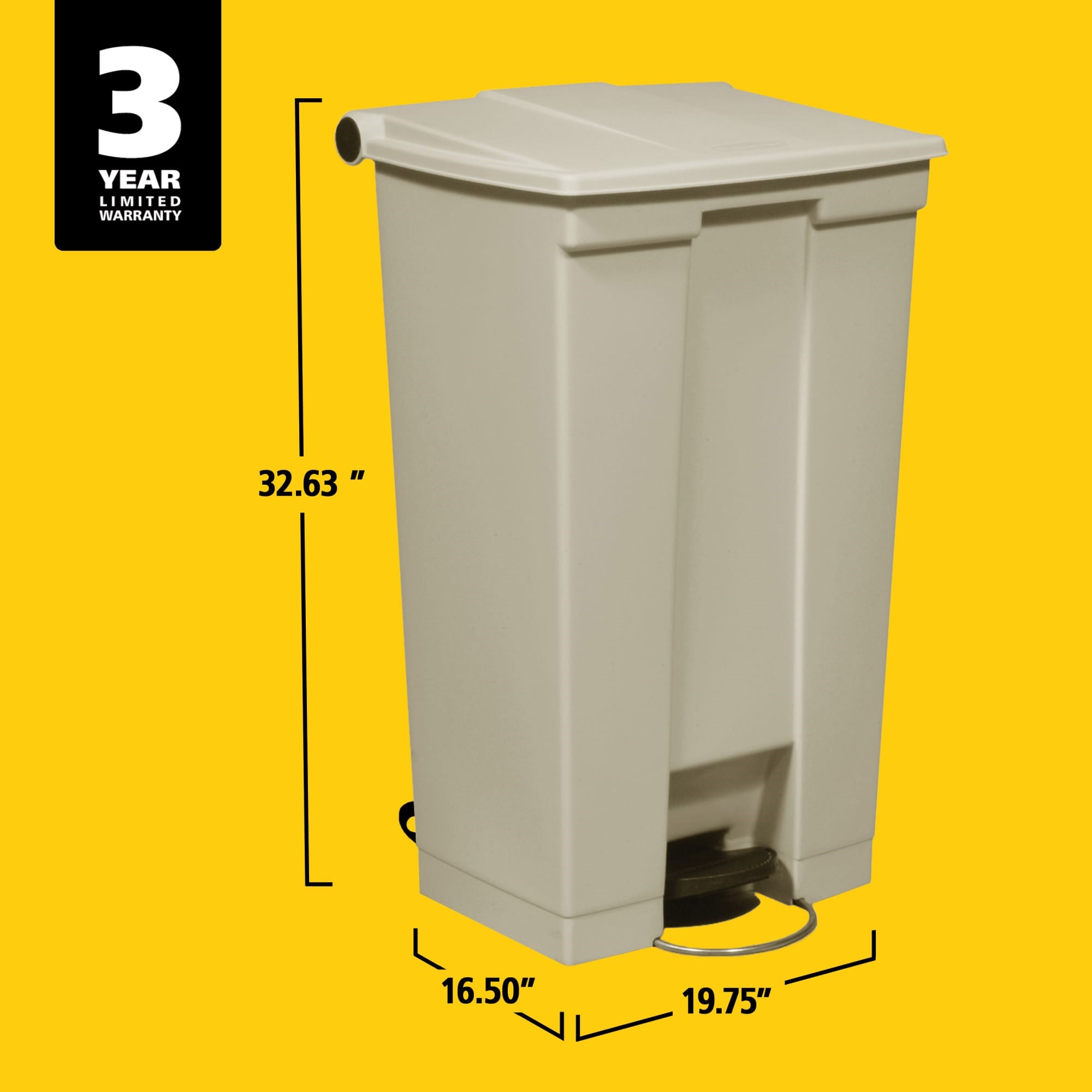 The Rubbermaid Commercial Legacy Step-On Container provides sanitary waste management. The step-on foot pedal reduces contamination and improves working conditions.