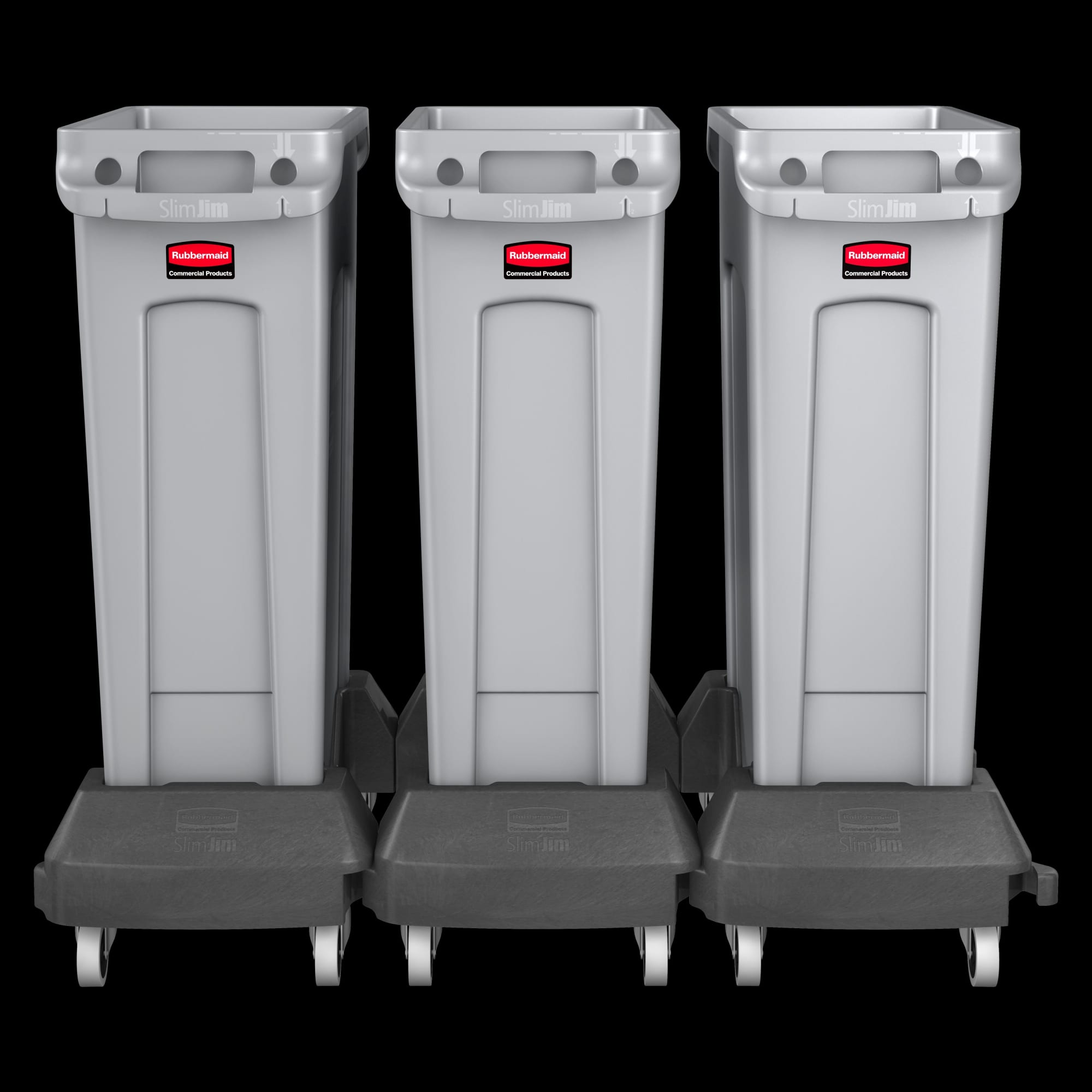 The Rubbermaid Commercial Vented Slim Jim® Resin Dolly is designed to support and transport Vented Slim Jim® containers smoothly and efficiently through any commercial facility.