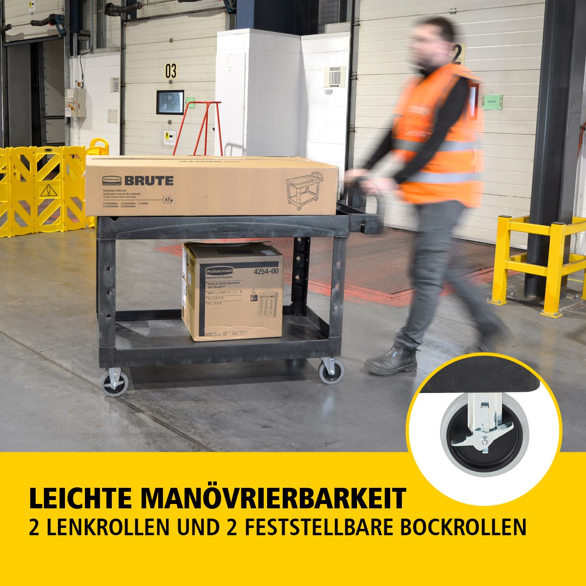 Der BRUTE Heavy-Duty Mehrzweckwagen mit erhöhten Rändern transportiert Materialien und schwere Lasten sicher bis zu 226 kg – 340 kg (modellabhängig), mit Optionen für 2, 3 oder 4 Ebenen für zusätzliche Kapazität. Die erhöhten Ränder verhindern das Herunterfallen von Gegenständen, und der ergonomische Griff sorgt für einfache Handhabung. Die integrierte V-Nut hält Rohre sicher beim Schneiden.