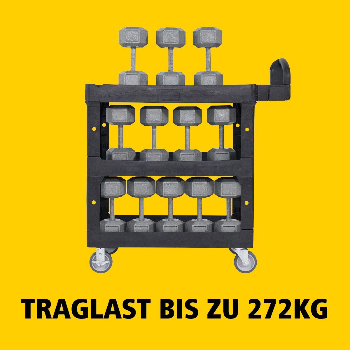 Der BRUTE Heavy-Duty Mehrzweckwagen mit erhöhten Rändern transportiert Materialien und schwere Lasten sicher bis zu 226 kg – 340 kg (modellabhängig), mit Optionen für 2, 3 oder 4 Ebenen für zusätzliche Kapazität. Die erhöhten Ränder verhindern das Herunterfallen von Gegenständen, und der ergonomische Griff sorgt für einfache Handhabung. Die integrierte V-Nut hält Rohre sicher beim Schneiden.