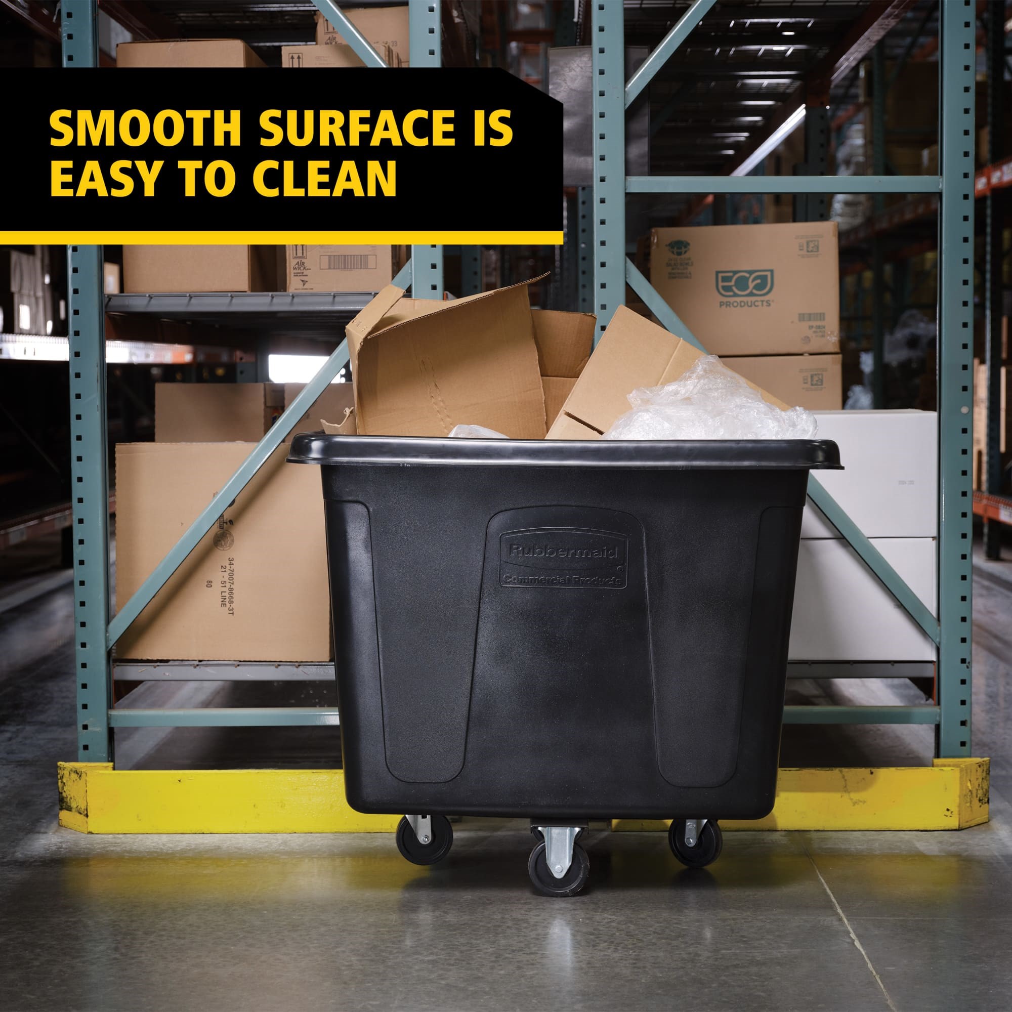 The Rubbermaid Commercial 16 cu ft Cube Truck is part of a full line of Cube Trucks assisting in waste collection, material transport, and laundry handling.
