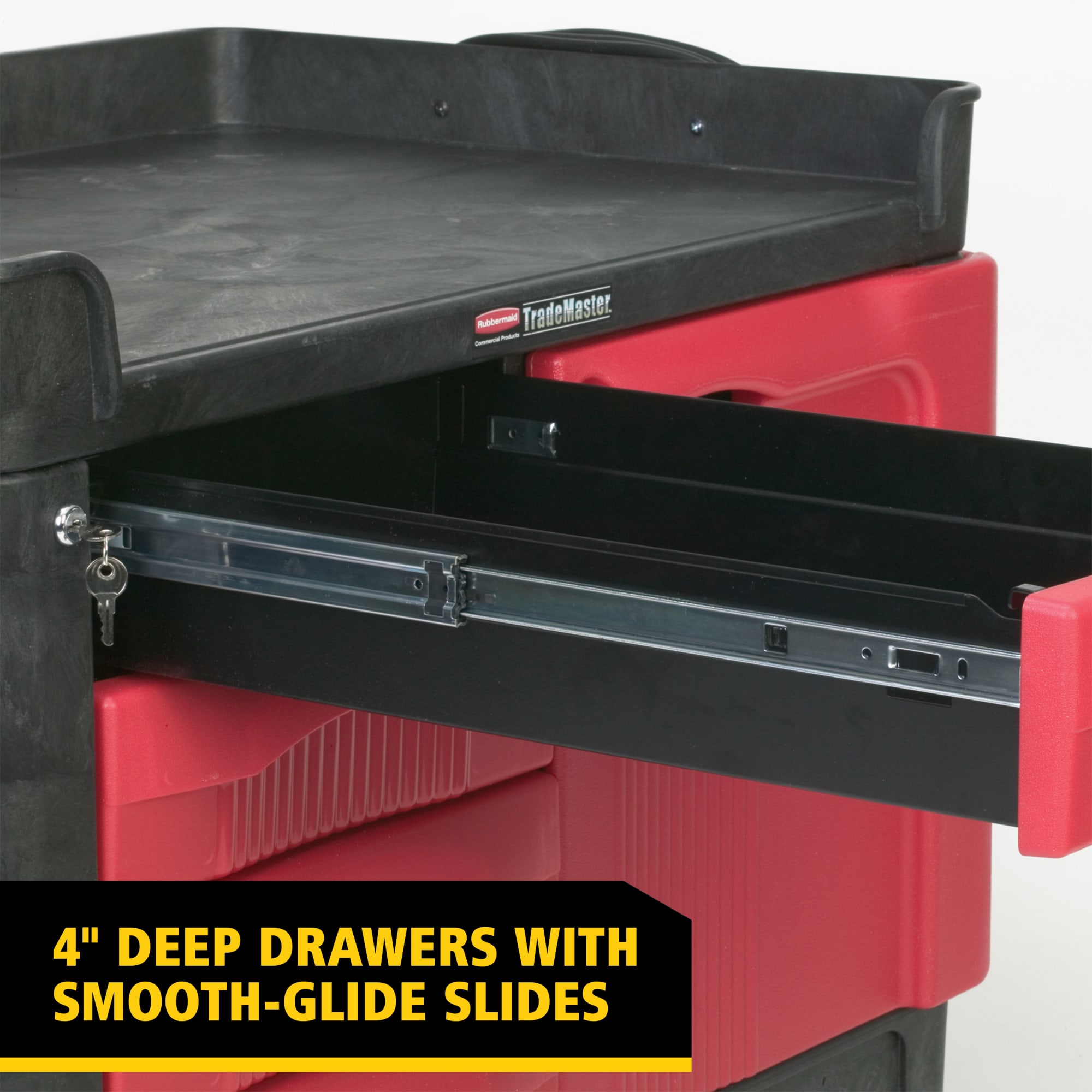 Le chariot Rubbermaid TradeMaster 4 tiroirs transporte facilement les outils et accessoires là où vous en avez besoin.