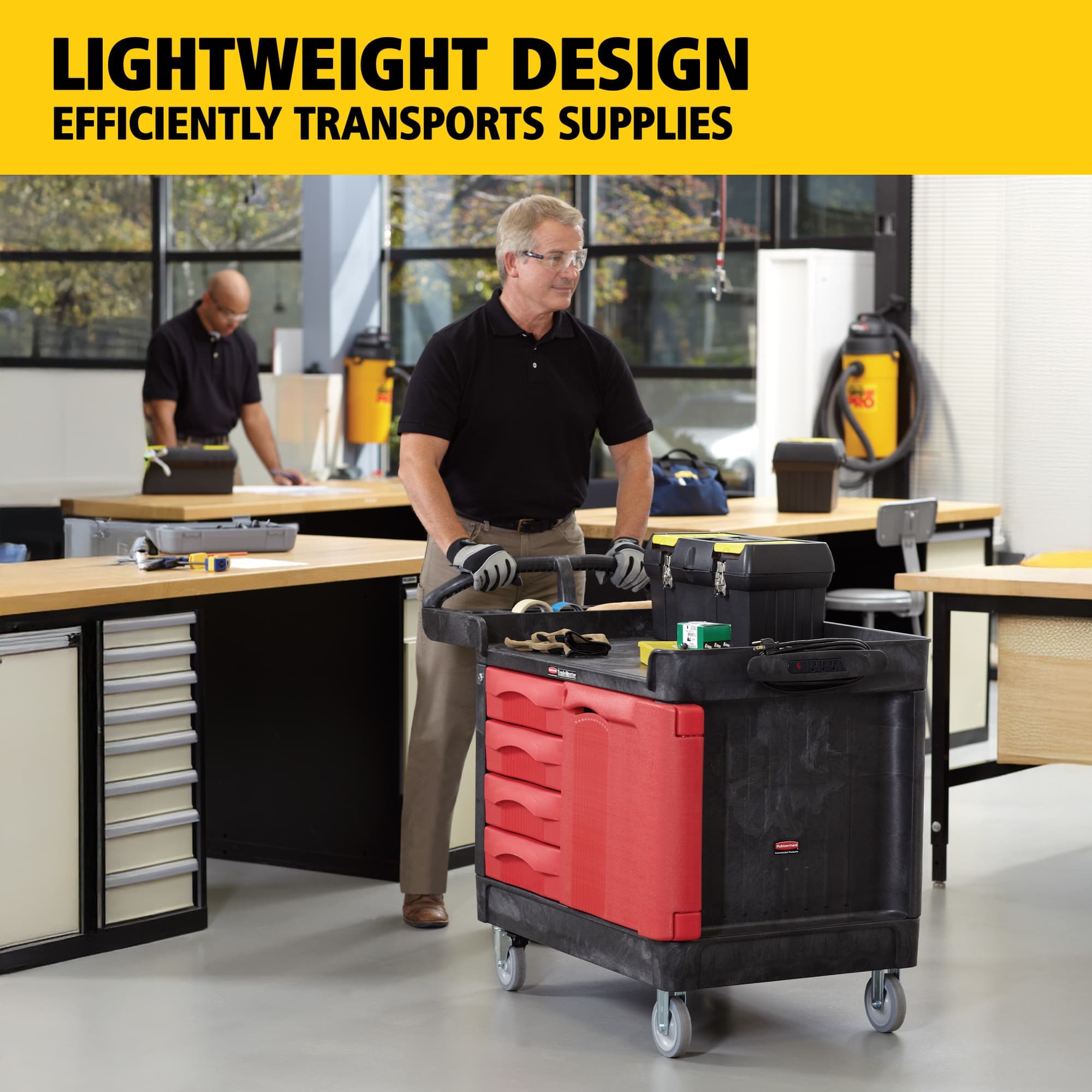 The TradeMaster Cart with 4 Drawers and Cabinet is a complete tool storage and mobile workbench system, with shelving and cabinet configurations to meet any storage needs.