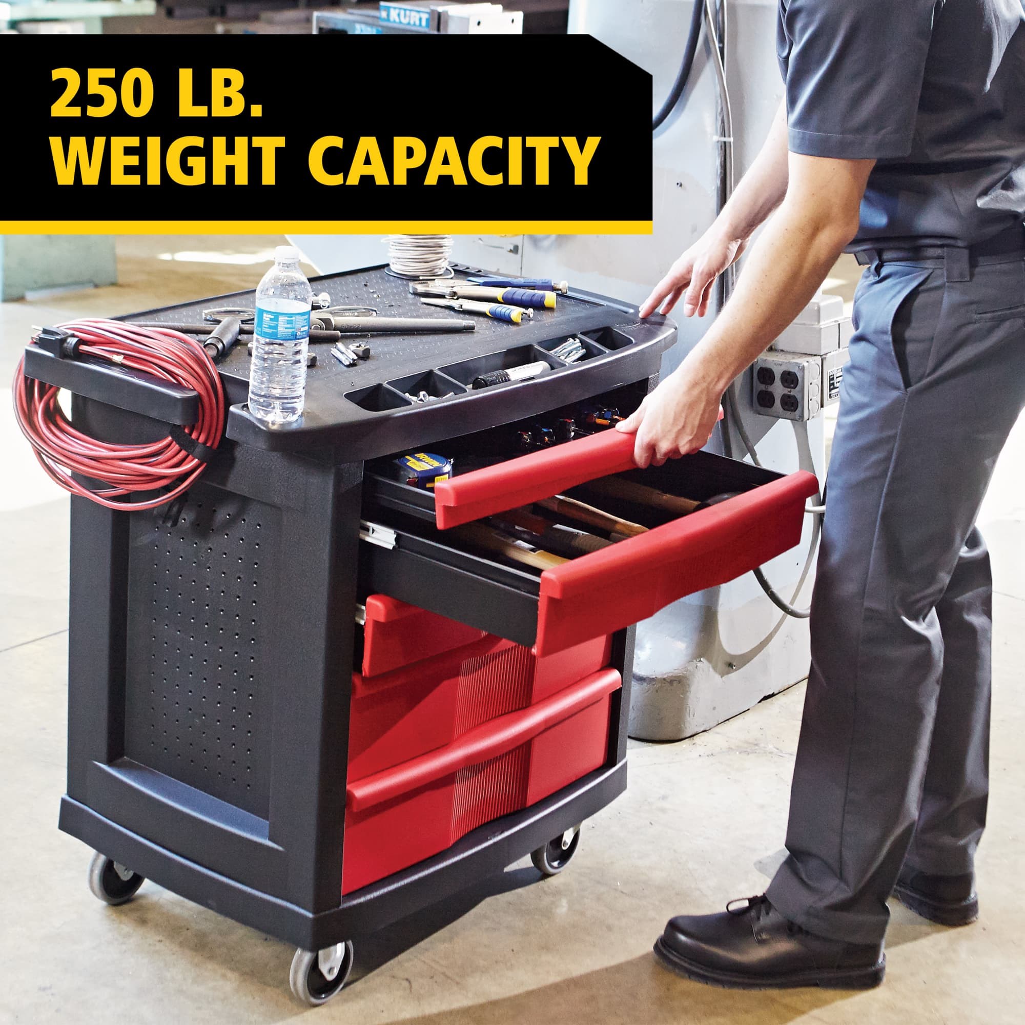 The 5-Drawer Mobile Work Center is a comprehensive mobile workbench with easy-to-organize tool storage.