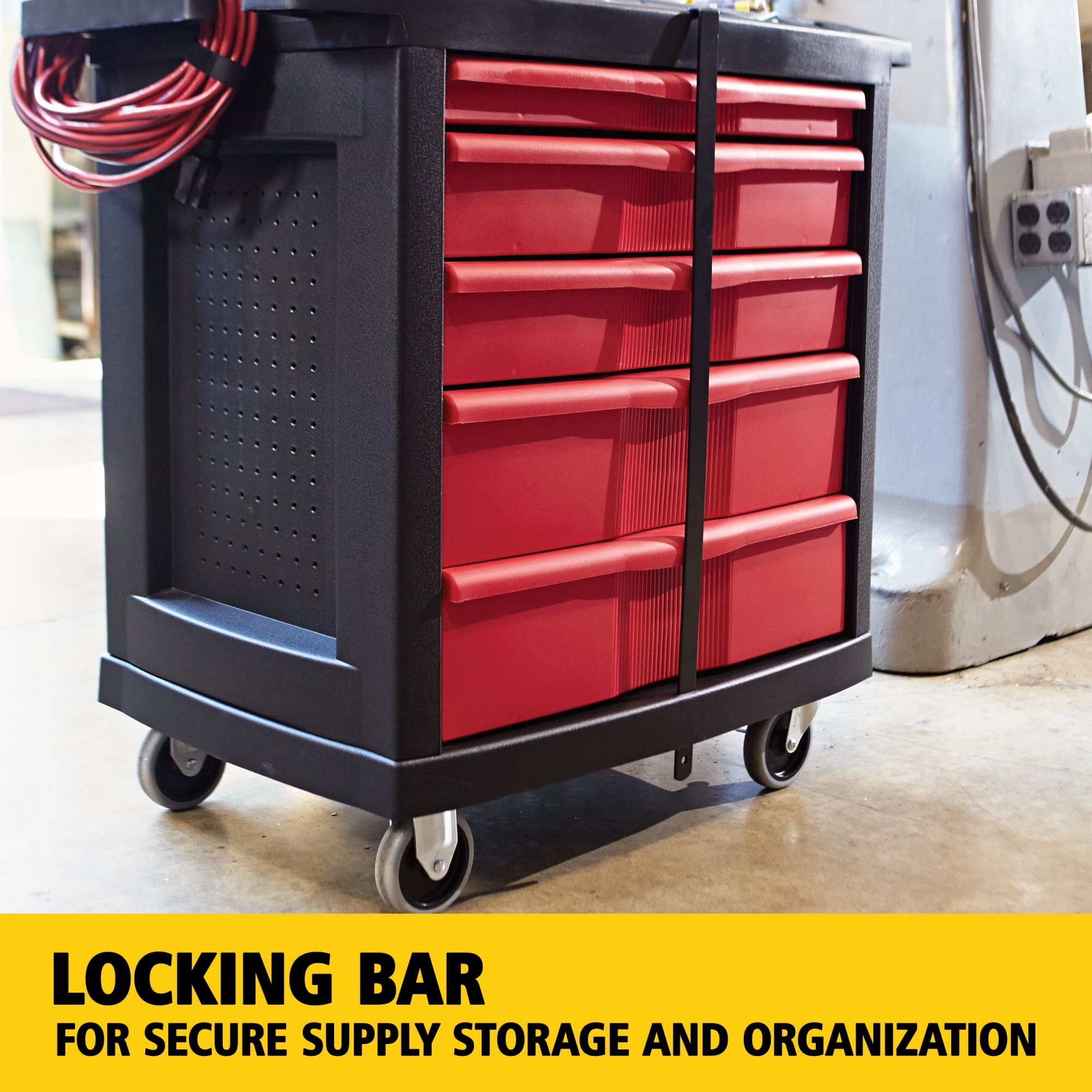 The 5-Drawer Mobile Work Center is a comprehensive mobile workbench with easy-to-organize tool storage.