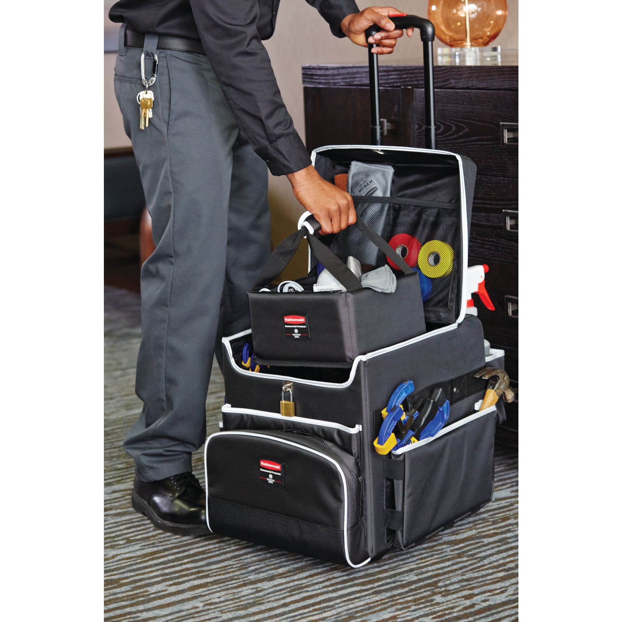 The Executive Quick Cart is the industry’s most durable mobile cart solution for housekeeping, janitorial and maintenance environments.