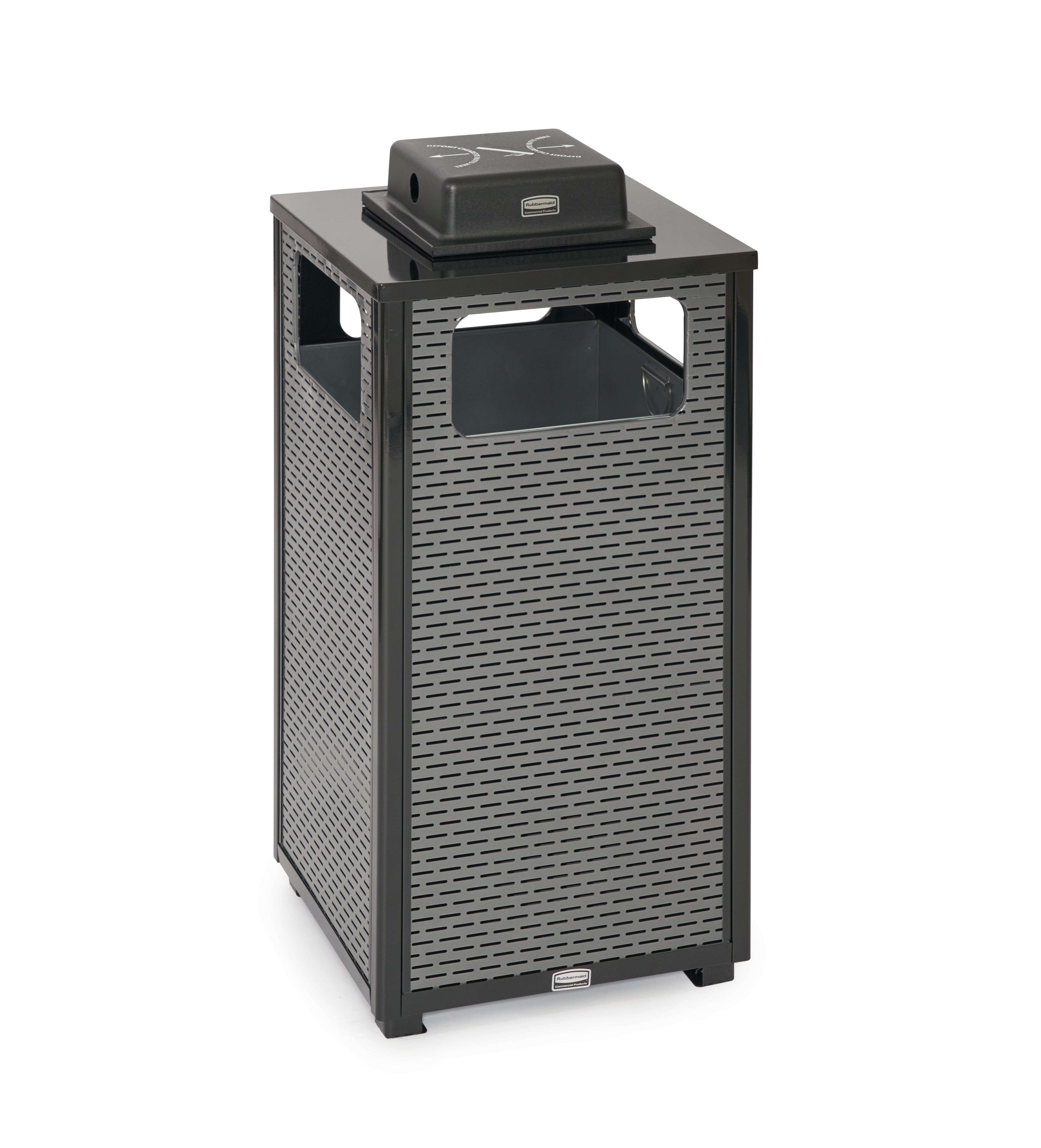 ディメンション・シリーズ24ガロンFGR18装飾的な屋外廃棄物コンテナのパンチングスチールパネルは、現代的な屋外環境を補完する高級感と立体感を演出します。