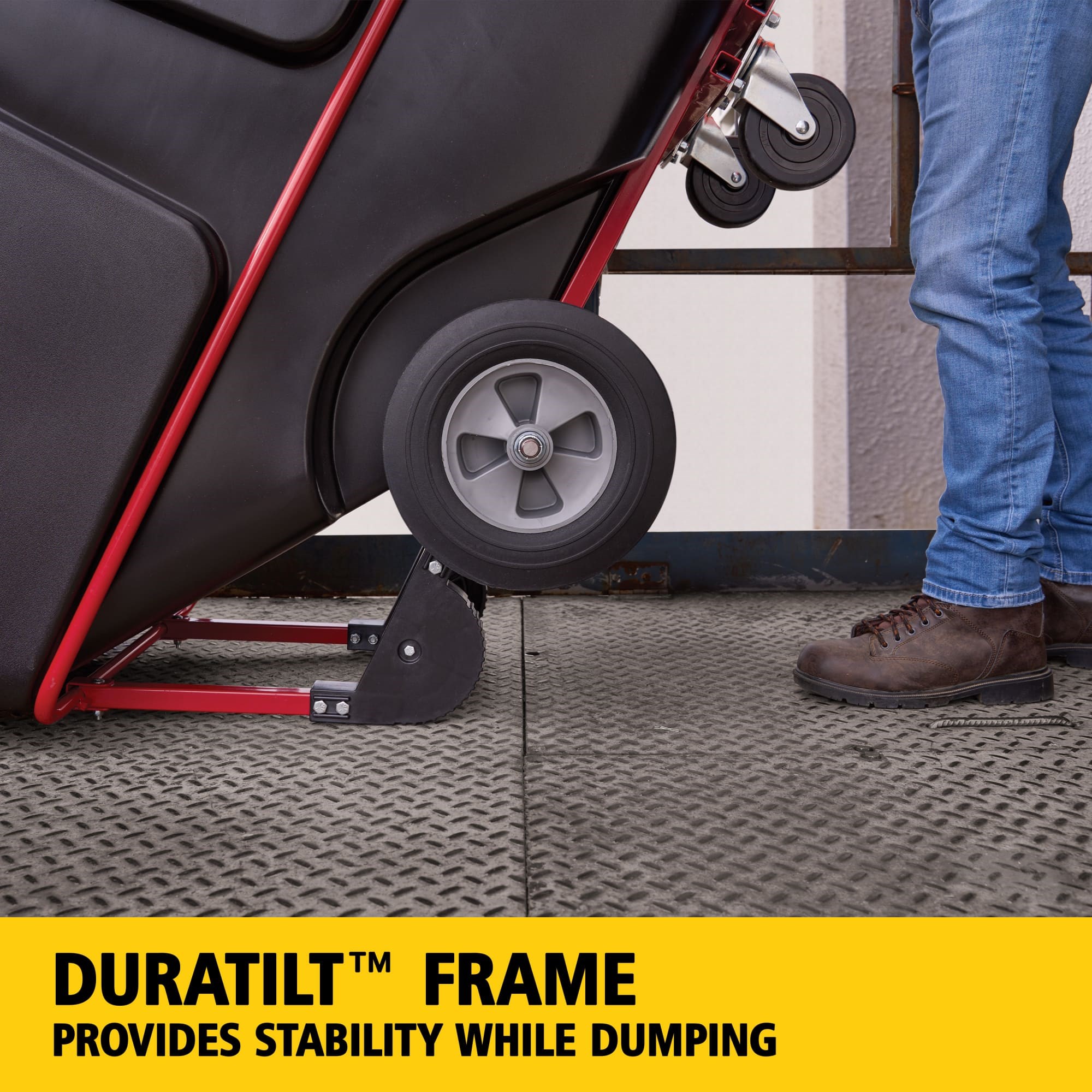 The BRUTE Heavy-Duty Tilt Truck has industrial strength construction and can transport heavy loads up to 2,100 lbs. with ease.