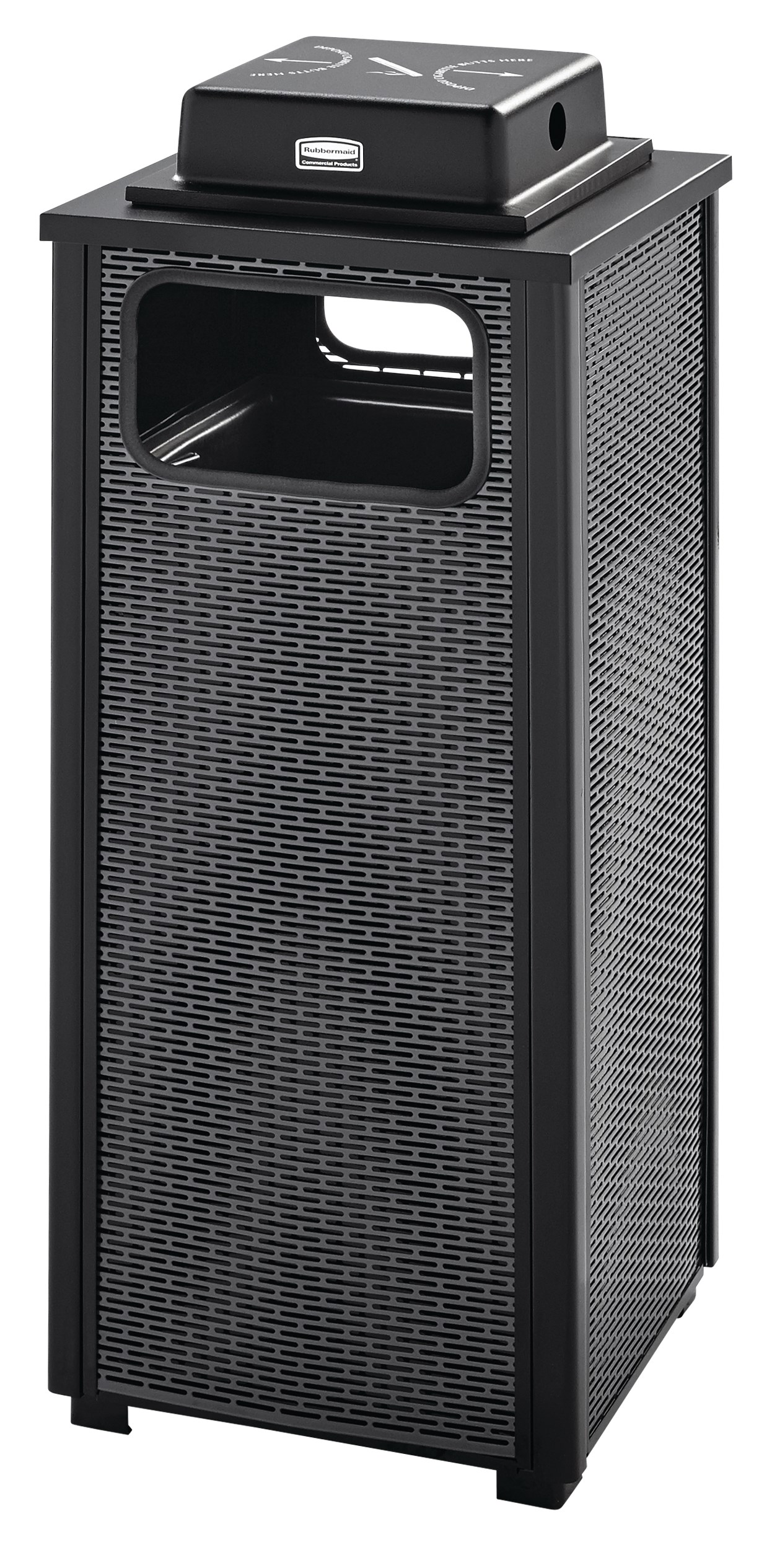 The Dimension Series 12 Gallon FGR12 Decorative Outdoor Waste Container is made from heavy-gauge, fire-safe steel designed to stand up to heavy use and harsh weather conditions while providing years of reliable outdoor service