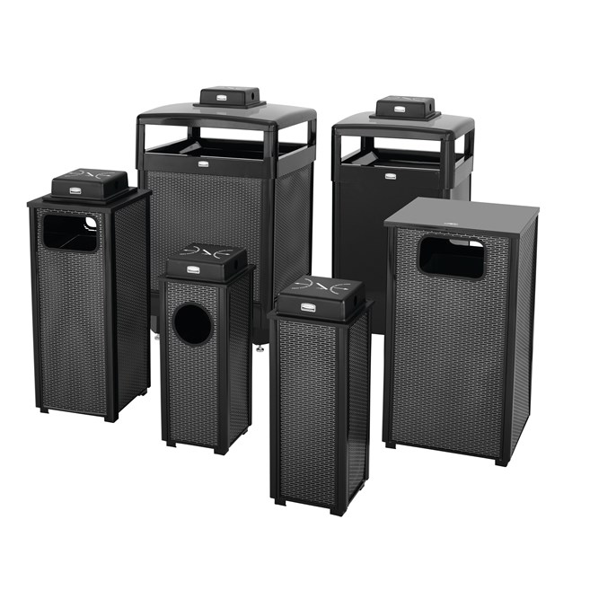 The Dimension Series 12 Gallon FGR12 Decorative Outdoor Waste Container is made from heavy-gauge, fire-safe steel designed to stand up to heavy use and harsh weather conditions while providing years of reliable outdoor service