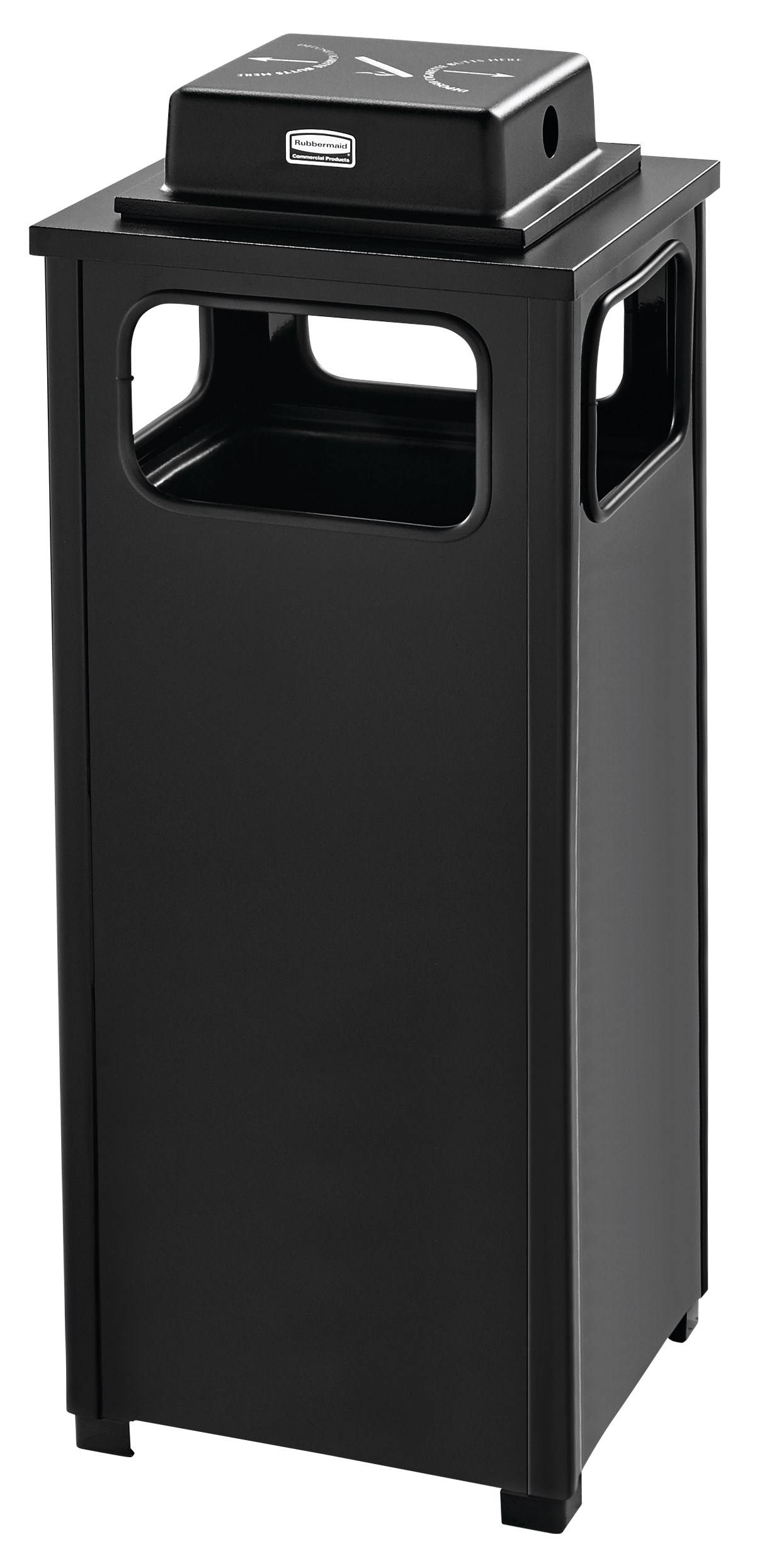 The Dimension Series 12 Gallon FGR12 Decorative Outdoor Waste Container is made from heavy-gauge, fire-safe steel designed to stand up to heavy use and harsh weather conditions while providing years of reliable outdoor service